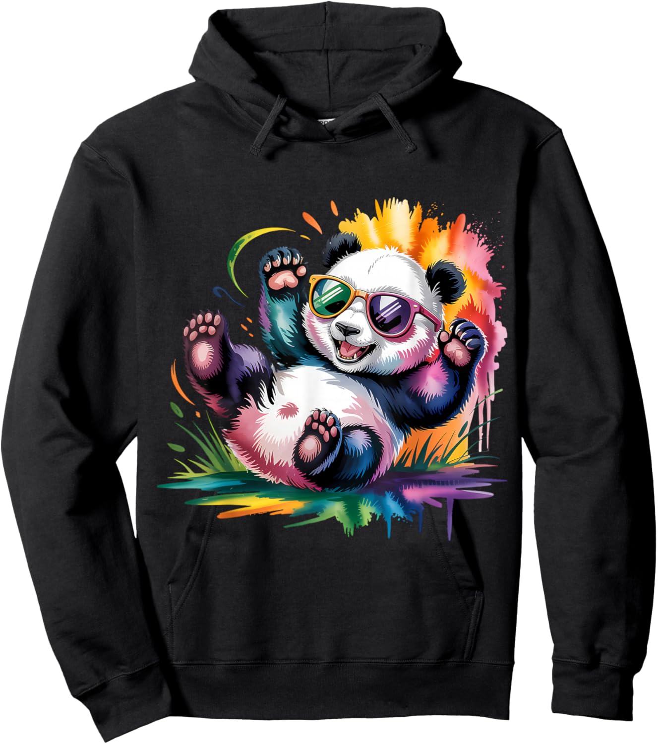 Panda with Sunglasses Motif Wildlife Panda Bear Animal Lover Hoodie - Hoodie | Black