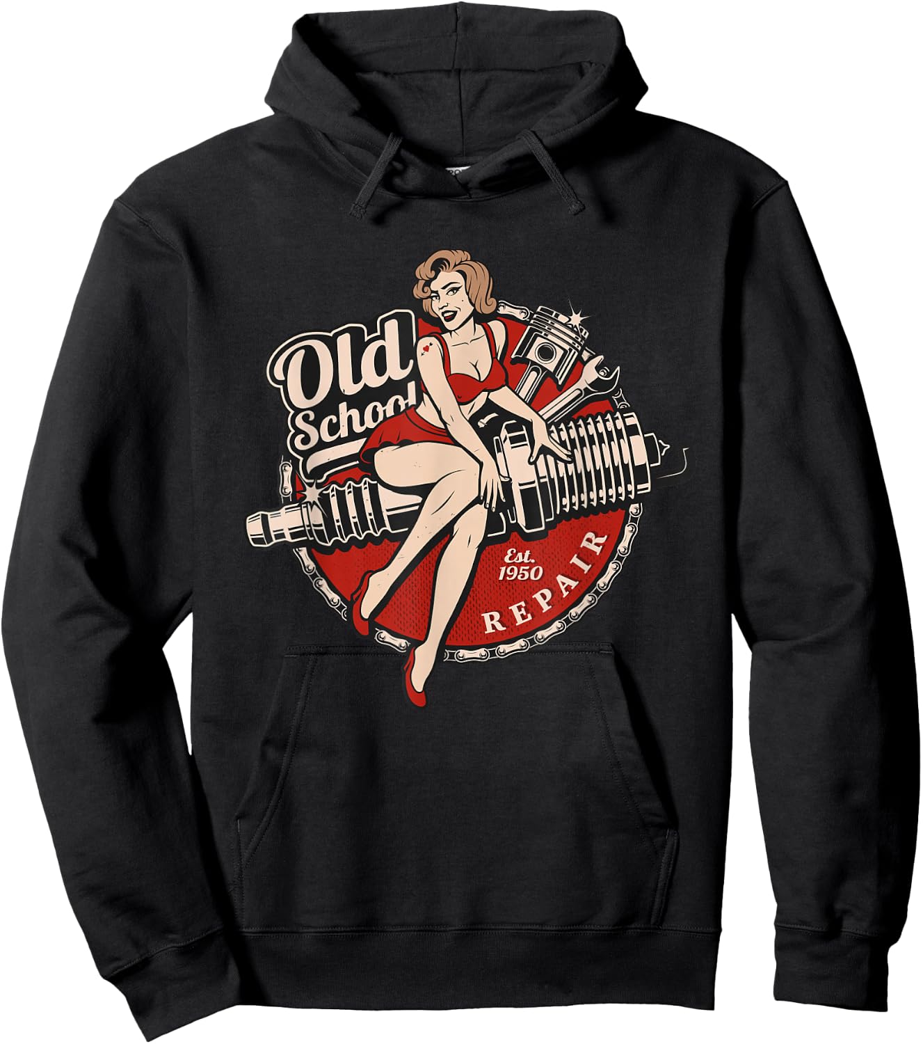 Spark Plug Pinup Mechanic Hoodie - Hoodie | Black
