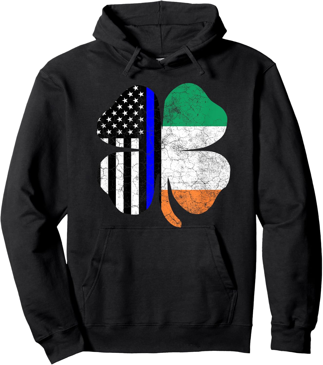 St Patricks Day Thin Blue Line American Irish Flag Police Hoodie - Hoodie | Black