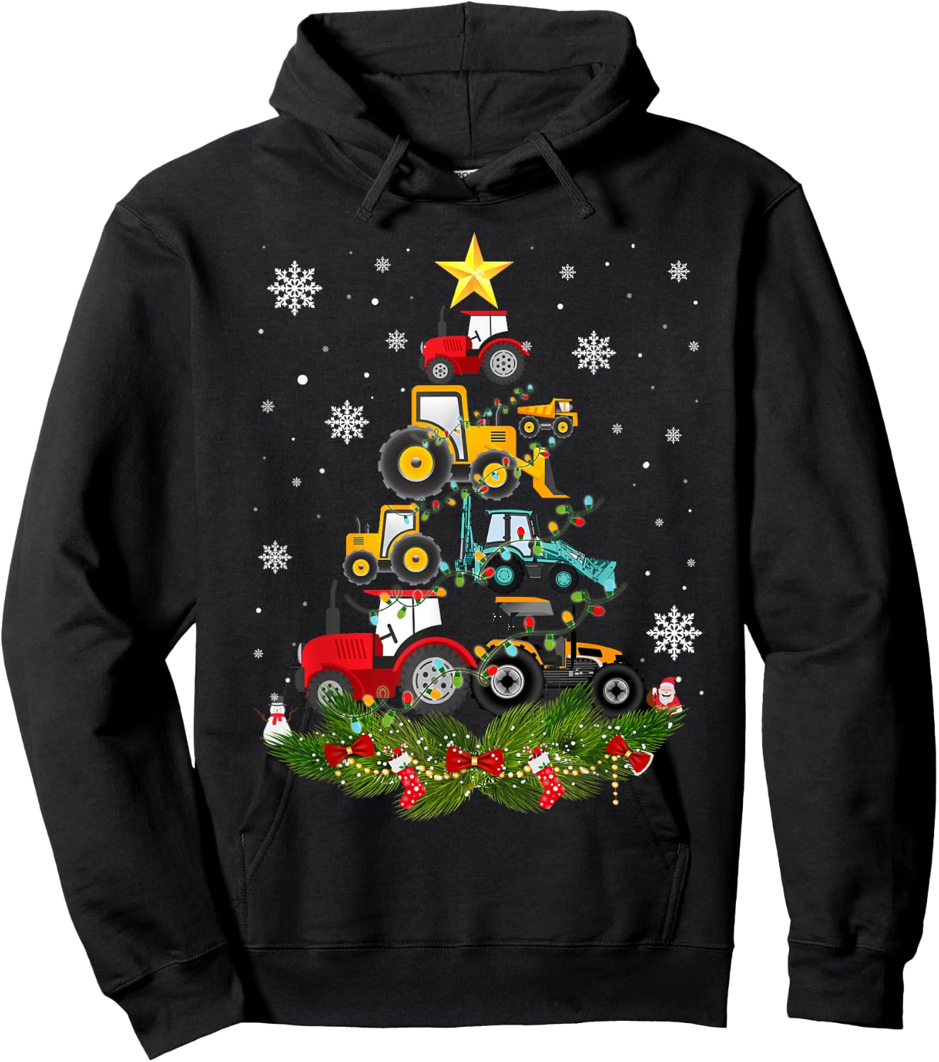 Tractor Christmas Tree gift Holiday Tractor funny xmas Gift Hoodie - Hoodie | Black