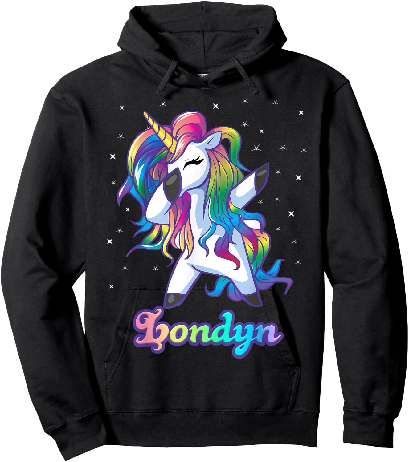 LONDYN Name Personalized Custom Rainbow Unicorn Dabbing Hoodie - Hoodie | Black