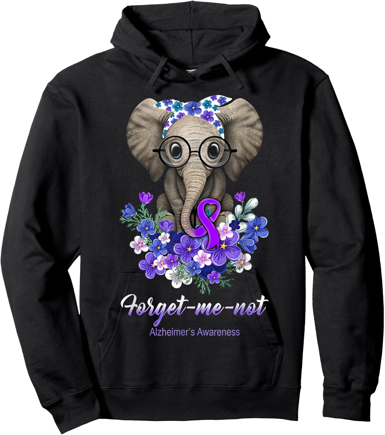 Forget me not Alzheimer's Awareness Elephant Flower Hoodie - Hoodie | Black