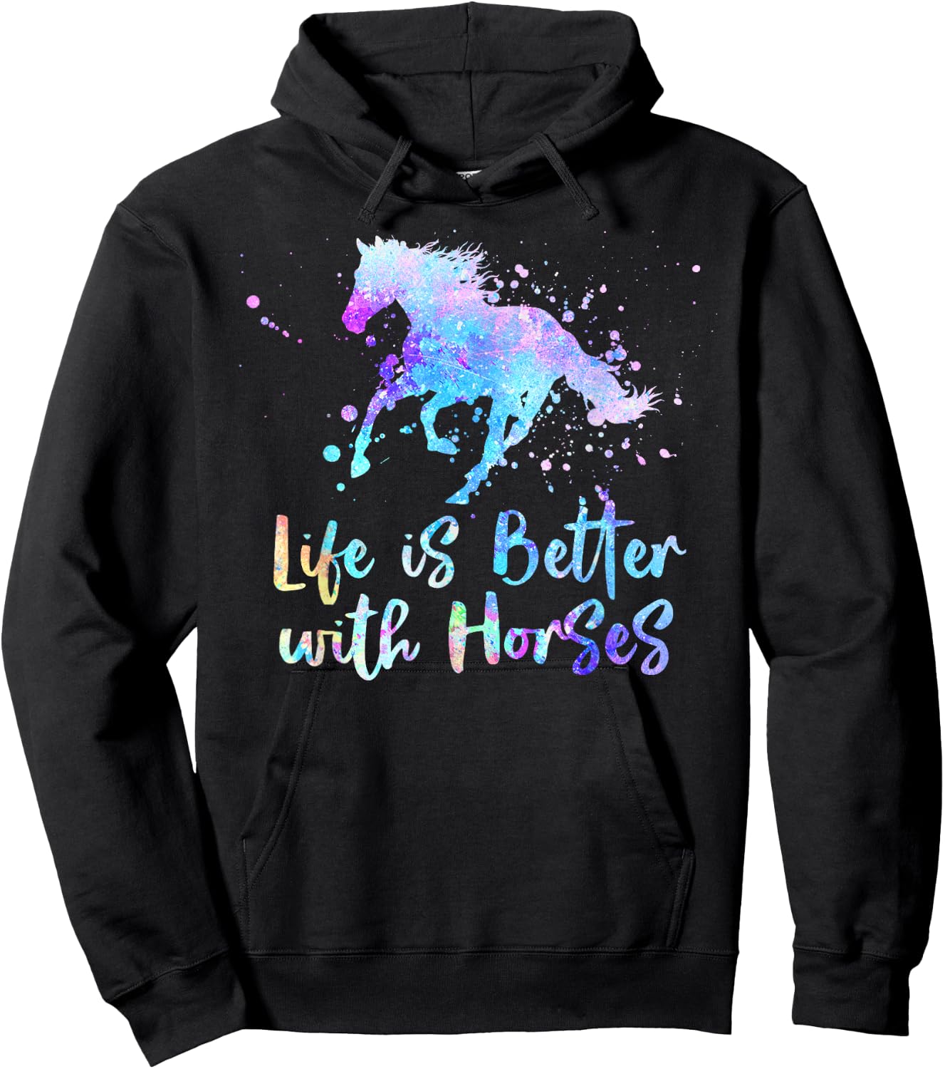 LIFE IS BETTER WITH HORSES Equestrian Rider Teen Tween Girls Hoodie - Hoodie | Black