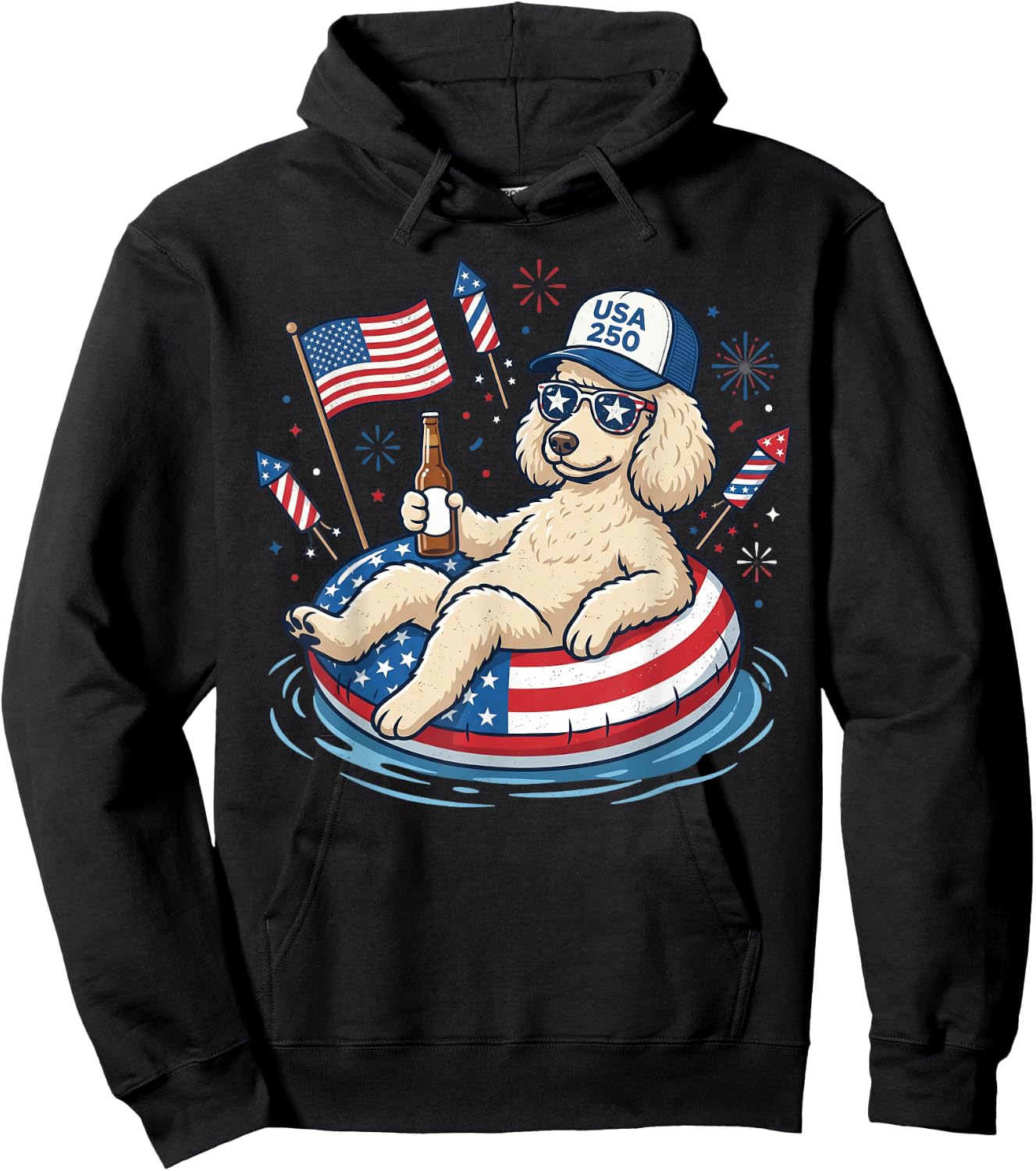 Patriotic Poodle Beer Floatie USA Flag 4th of July Hoodie - Hoodie | Black