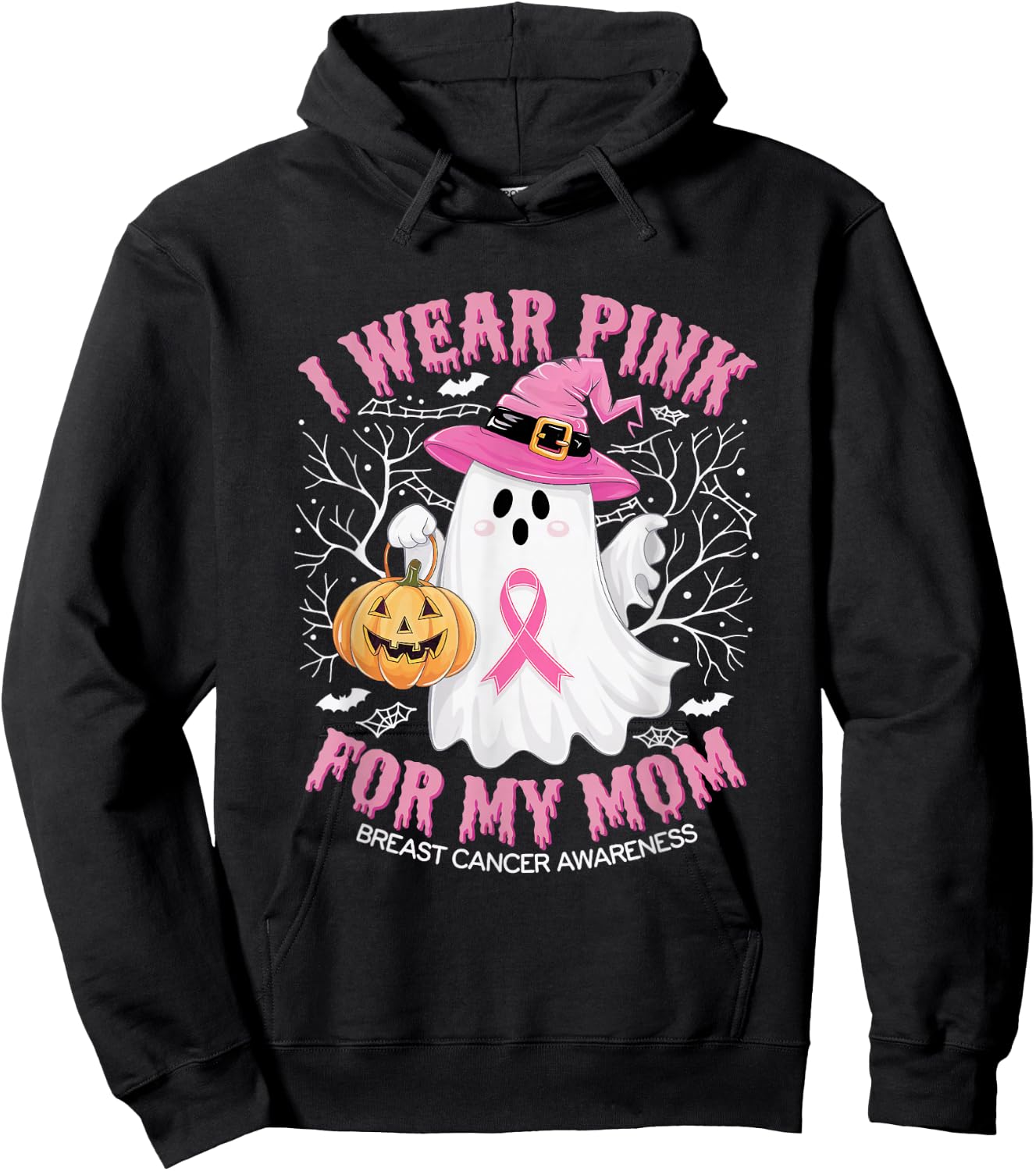 I Wear Pink For My Mom Ghost Breast Cancer Awareness Hoodie - Hoodie | Black