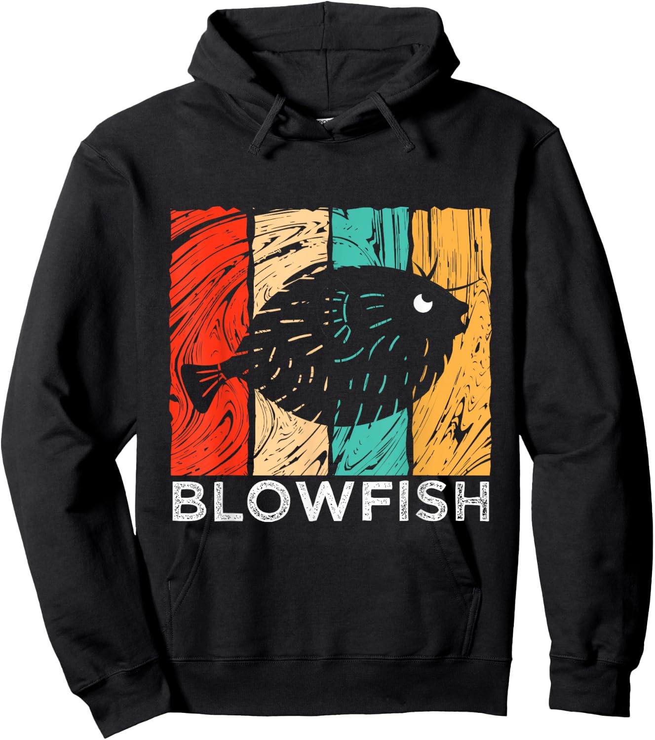 Vintage Retro Blowfish Silhouette Hoodie - Hoodie | Black