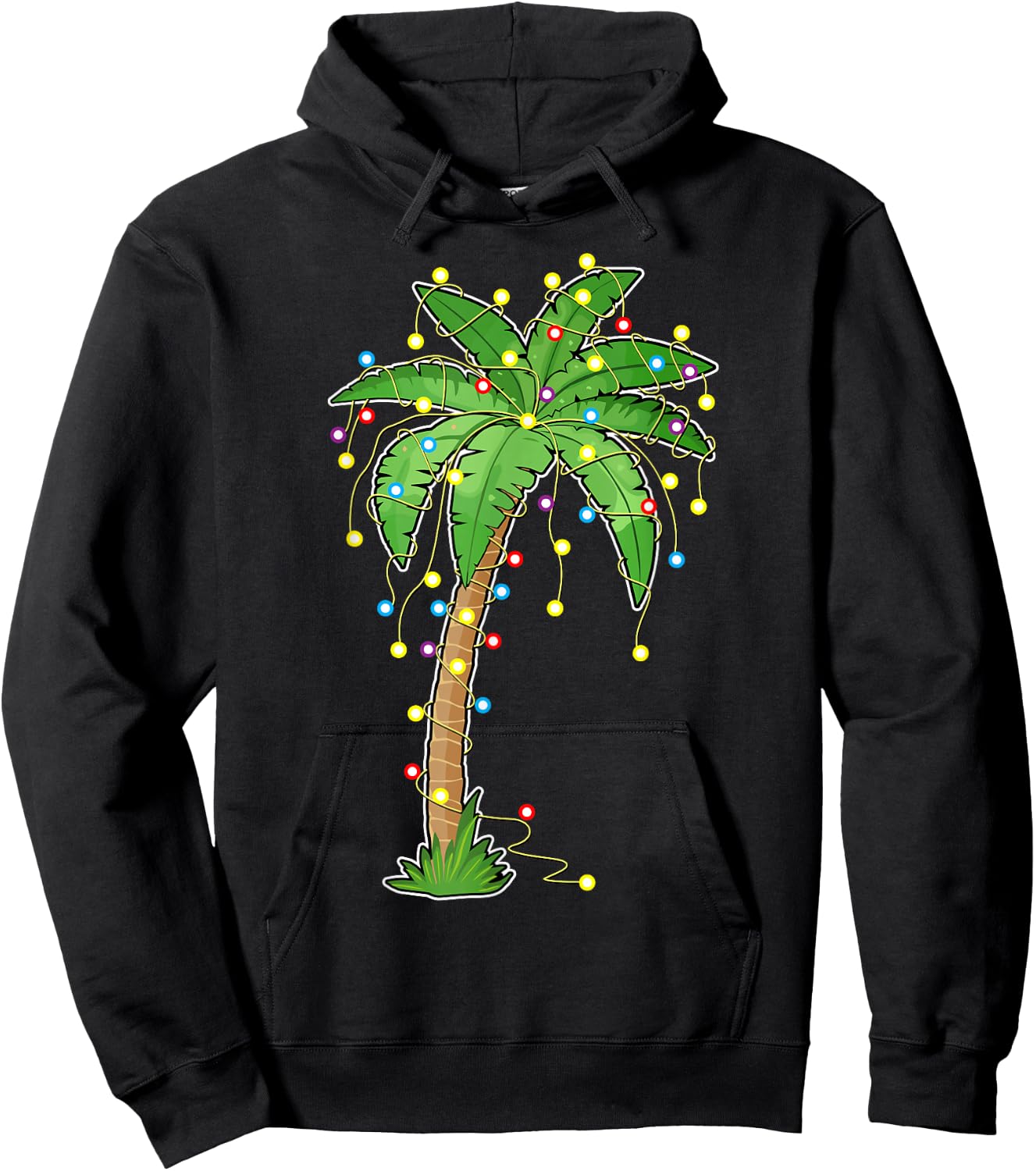 Christmas Lights Palm Tree Beach Funny Tropical Xmas Gift Hoodie - Hoodie | Black