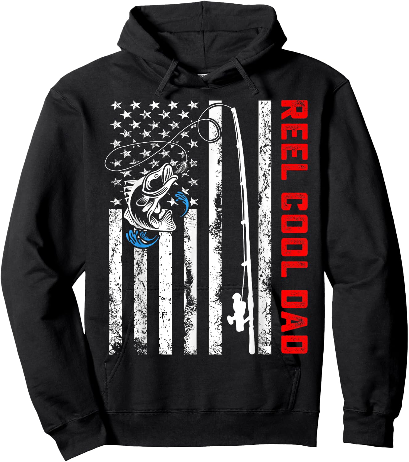 Reel Cool Dad Shirt American Flag Fishing Birthday Gifts Hoodie - Hoodie | Black
