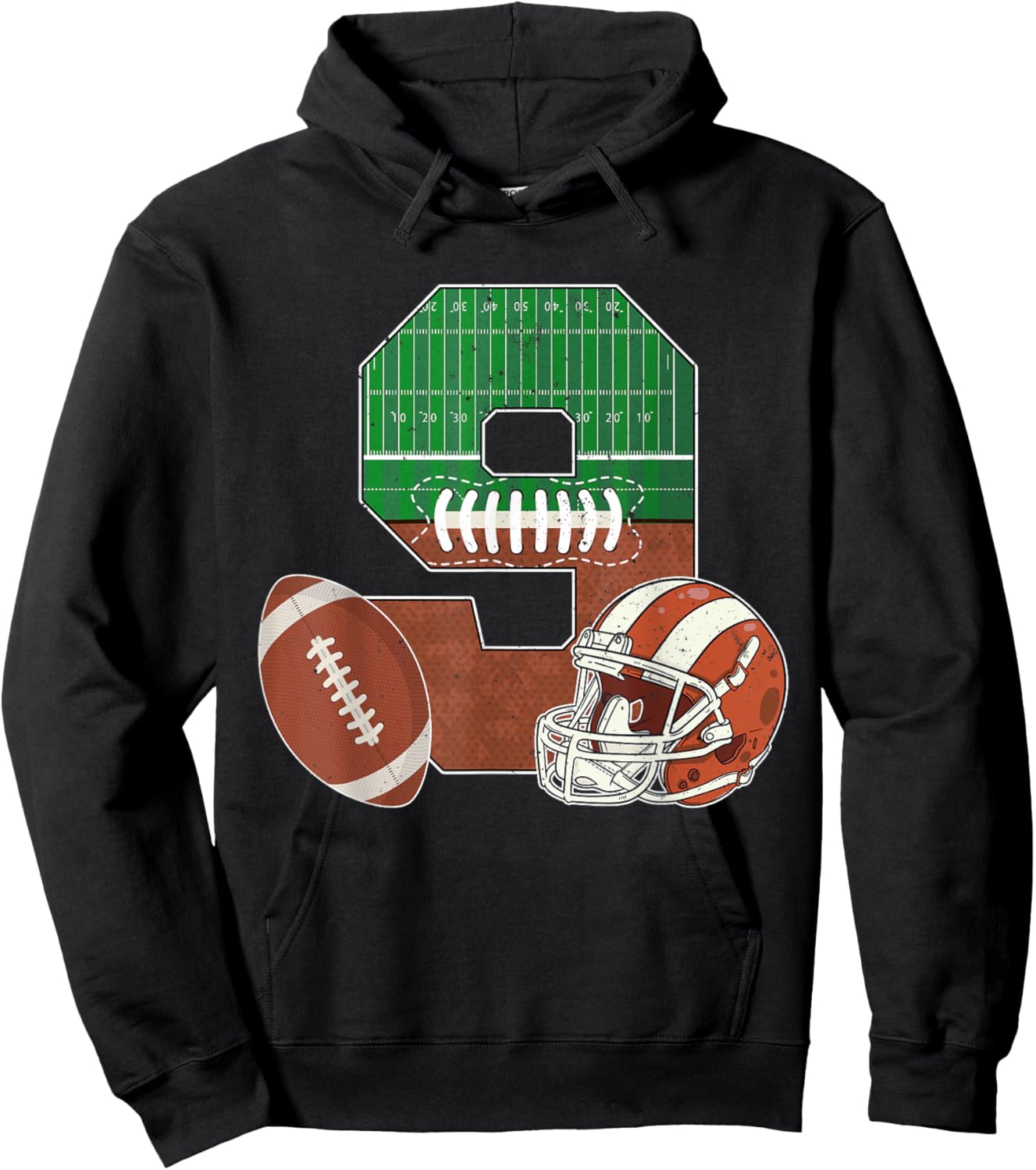 9th Birthday Football Theme 9 Year Old Boy Party Hoodie - Hoodie | Black