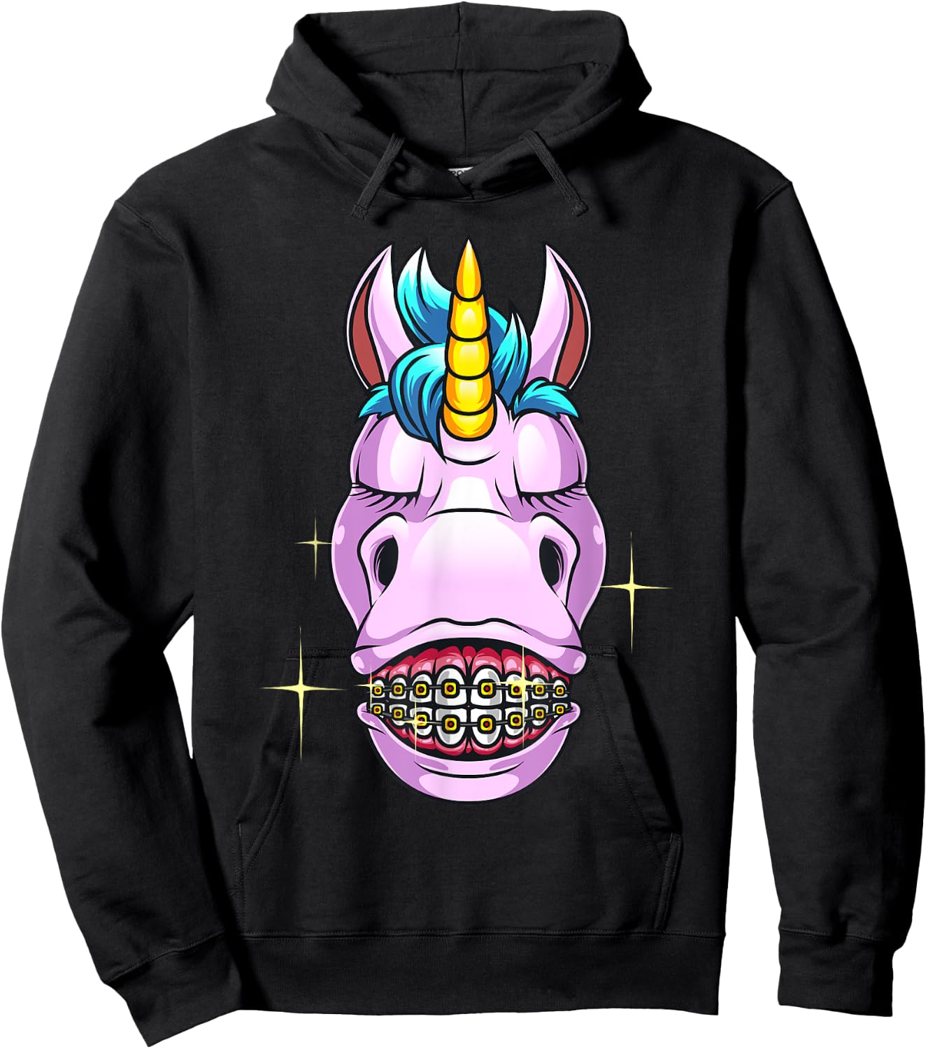 Cool Unicorn With Dental Braces Funny Horn Horse Smile Gift Hoodie - Hoodie | Black