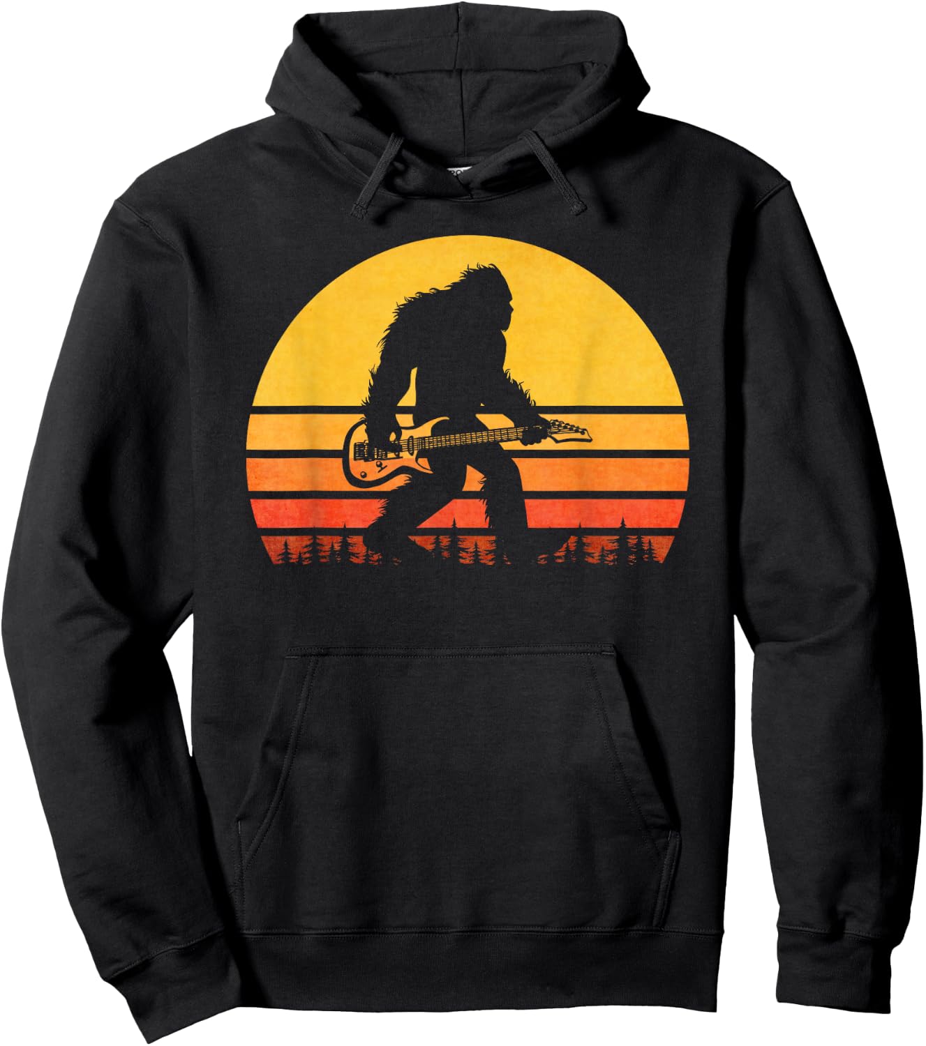 Retro Bigfoot Guitar , Vintage Sasquatch Rocker Hoodie - Hoodie | Black