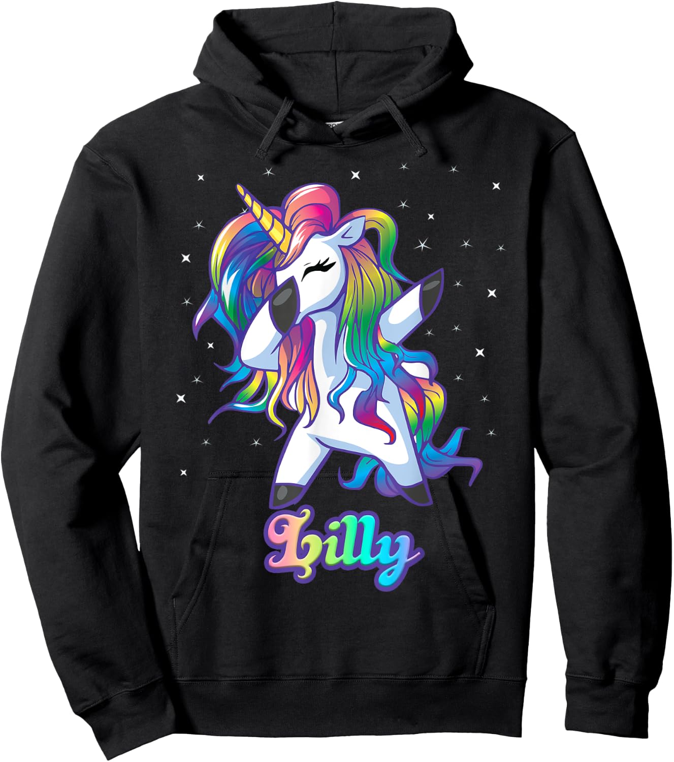 LILLY Name Personalized Custom Rainbow Unicorn Dabbing Hoodie - Hoodie | Black