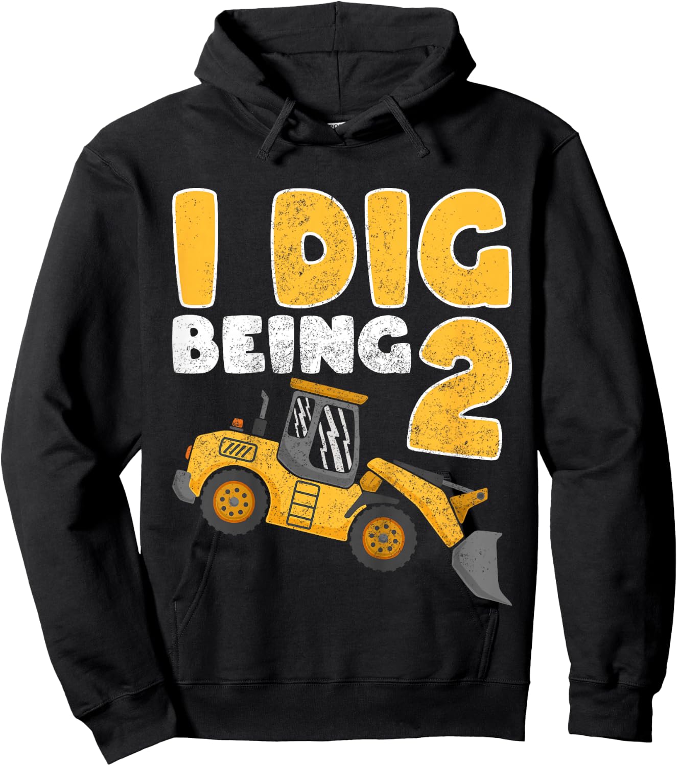 I Dig Being 2 Construction Bulldozer 2nd Birthday Kids Hoodie - Hoodie | Black