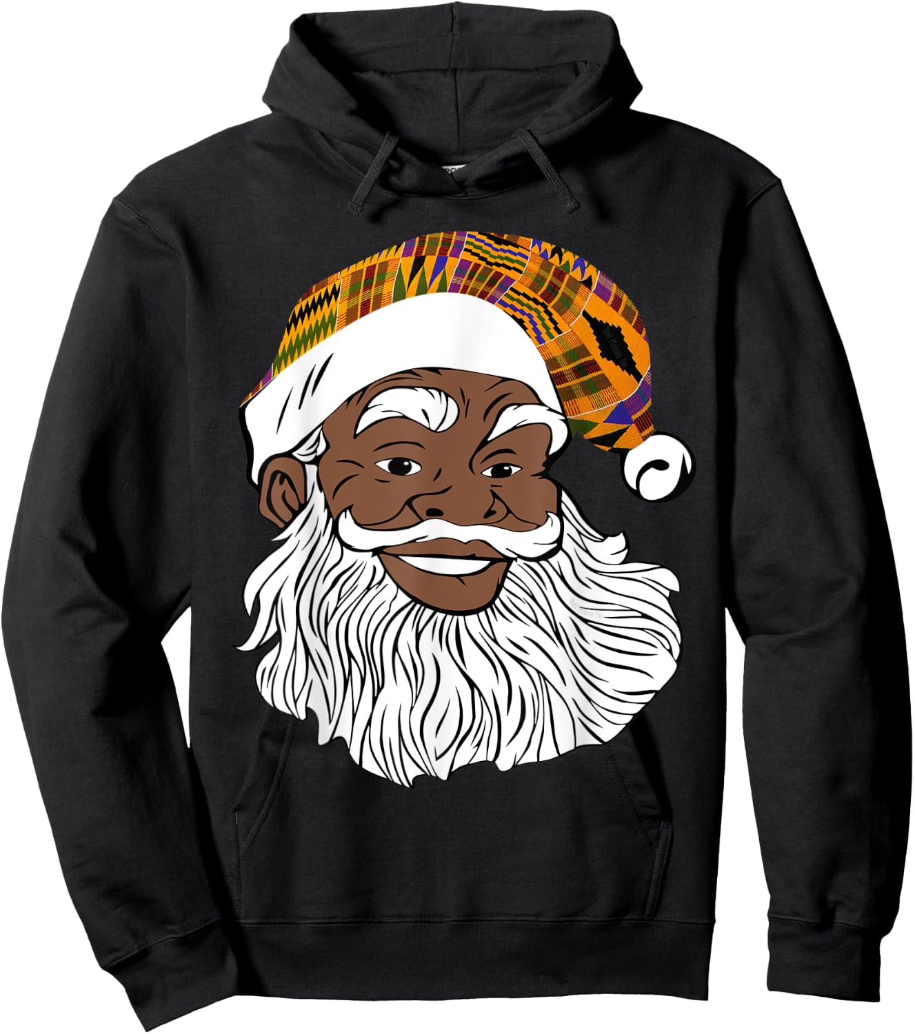 Black Jolly Santa Shirt Black Owned Business Kente Santa Hat Hoodie - Hoodie | Black