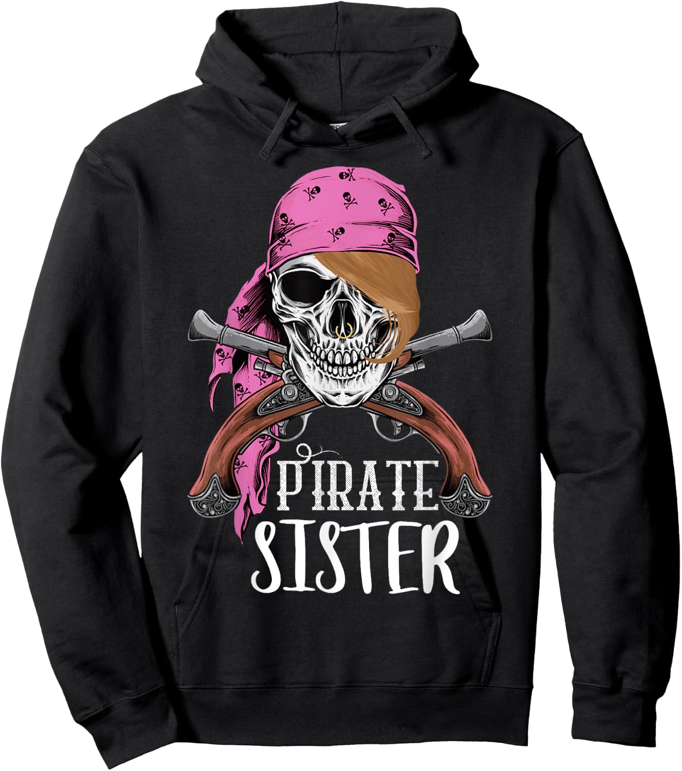 Pirate Princess Sister Women Girl Floral Pirate gift Hoodie - Hoodie | Black