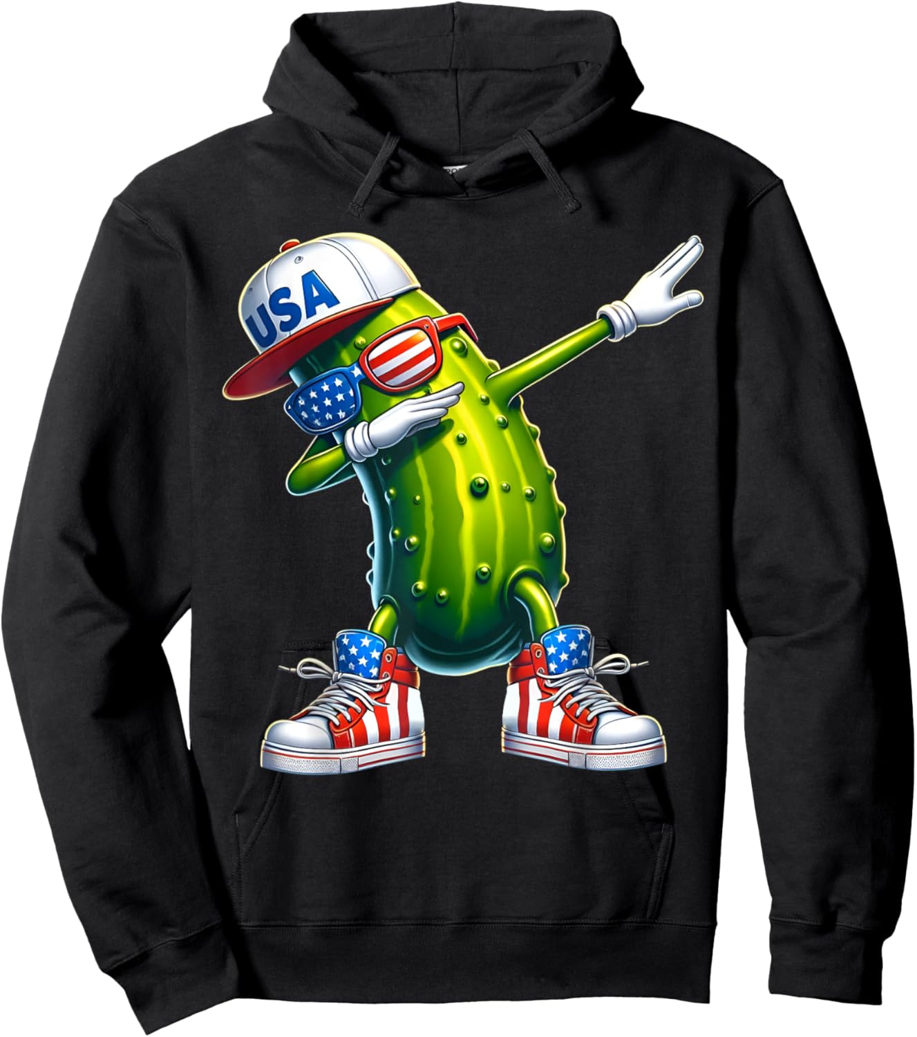 Funny Patriotic Pickle Dabbing Cucumber American 4th of July Hoodie - Hoodie | Black