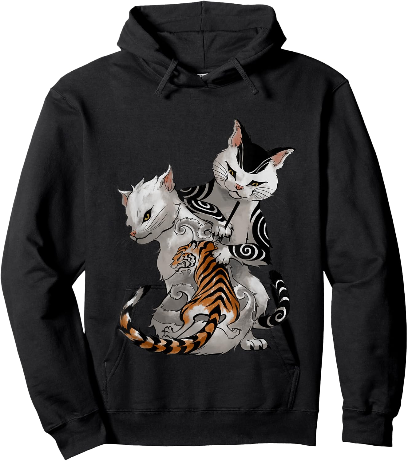 Irezumi Cat Artist with Traditional Japanese Tattoo Men Women Girls Kids Hoodie - Hoodie | Black