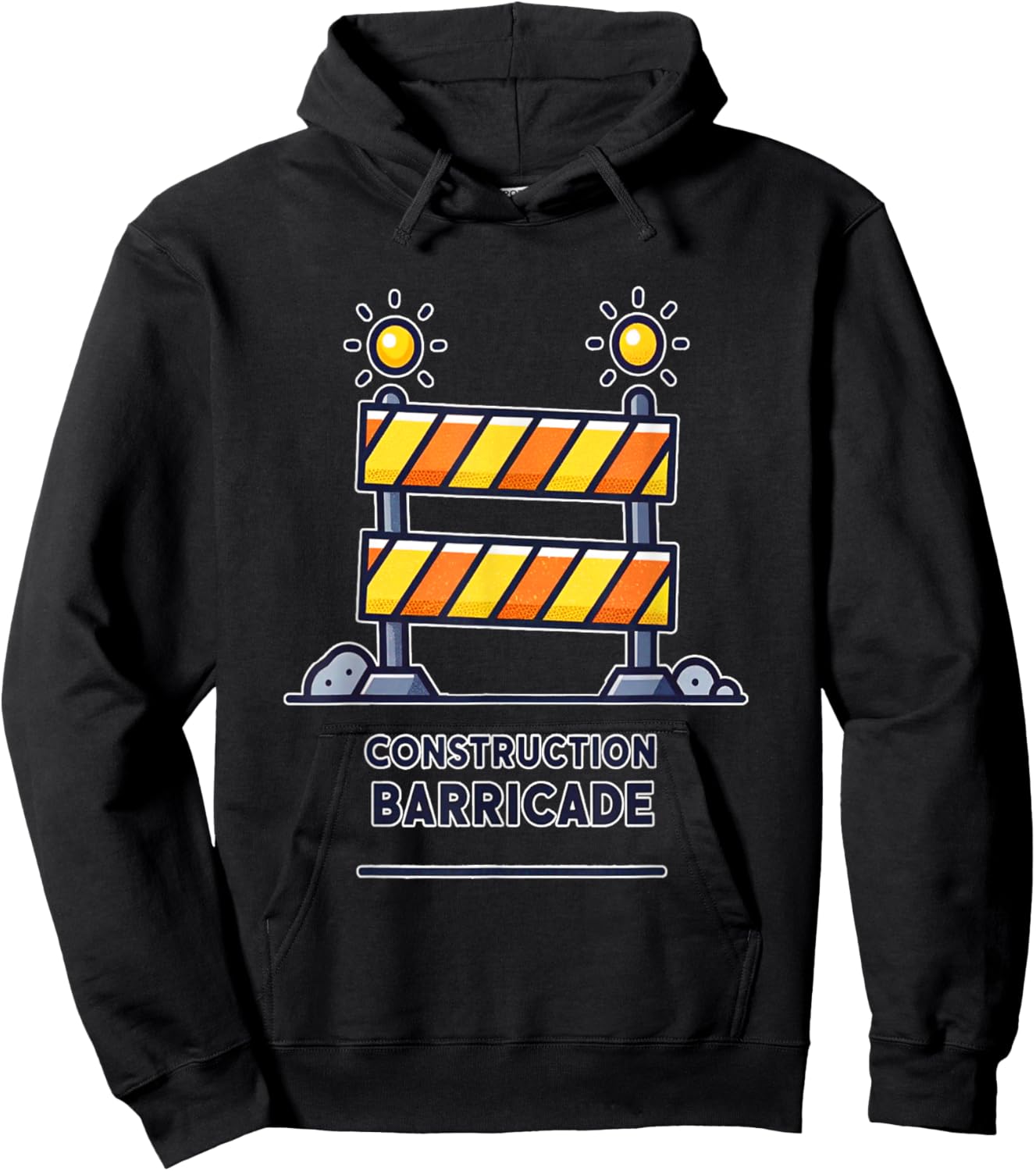 Construction Barricade Graphic with Warning Lights Hoodie - Hoodie | Black