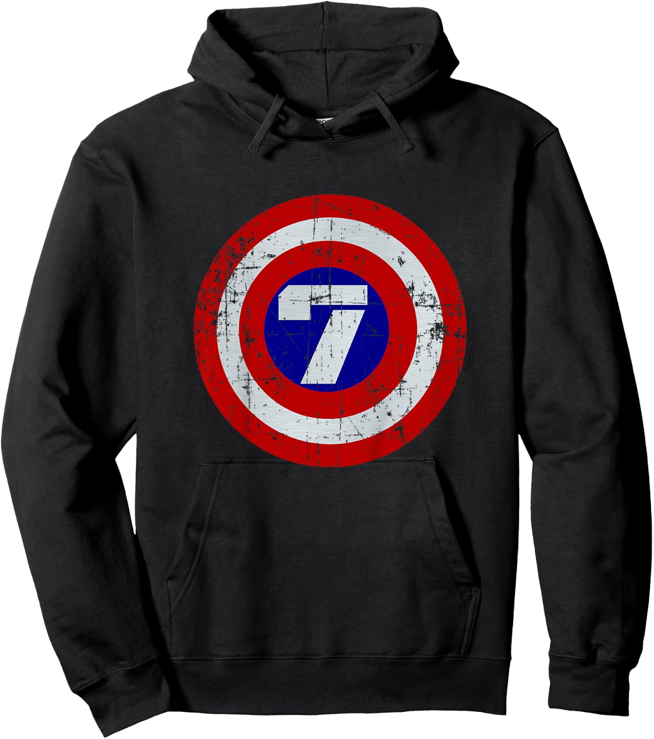Kids 7 Year old Birthday Distressed Captain Sheild Shirt Hoodie - Hoodie | Black