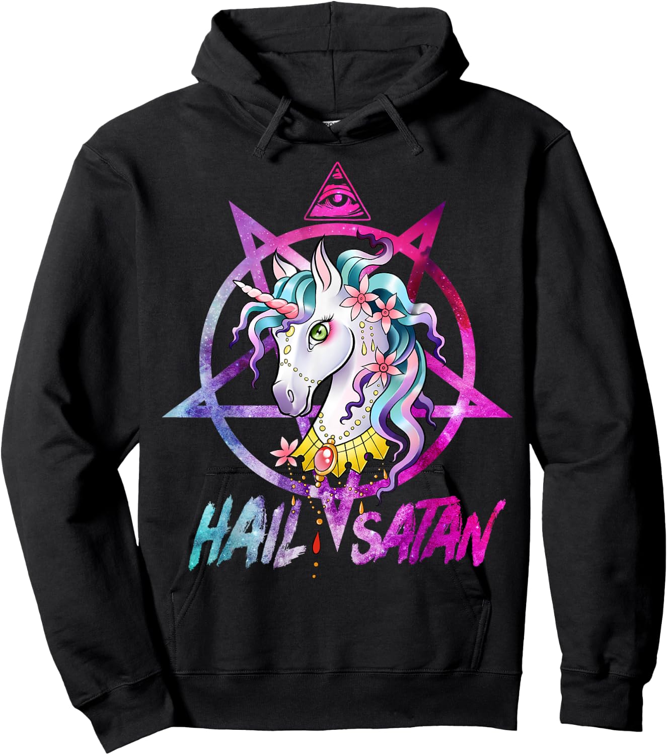 Unicorn Hail Satan Death Metal Rainbow shirt Rave Men Women Hoodie - Hoodie | Black