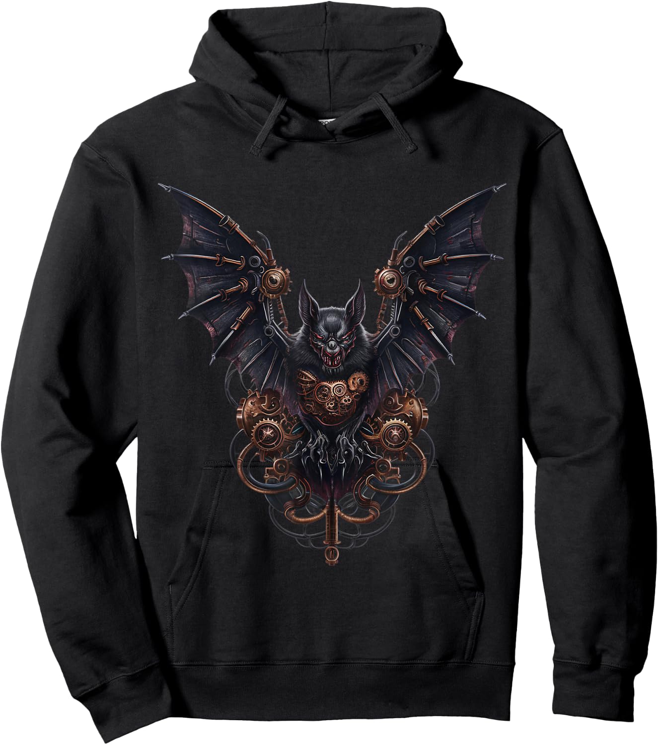 Dark Steampunk Bat Mechanical Gothic Horror Hoodie - Hoodie | Black
