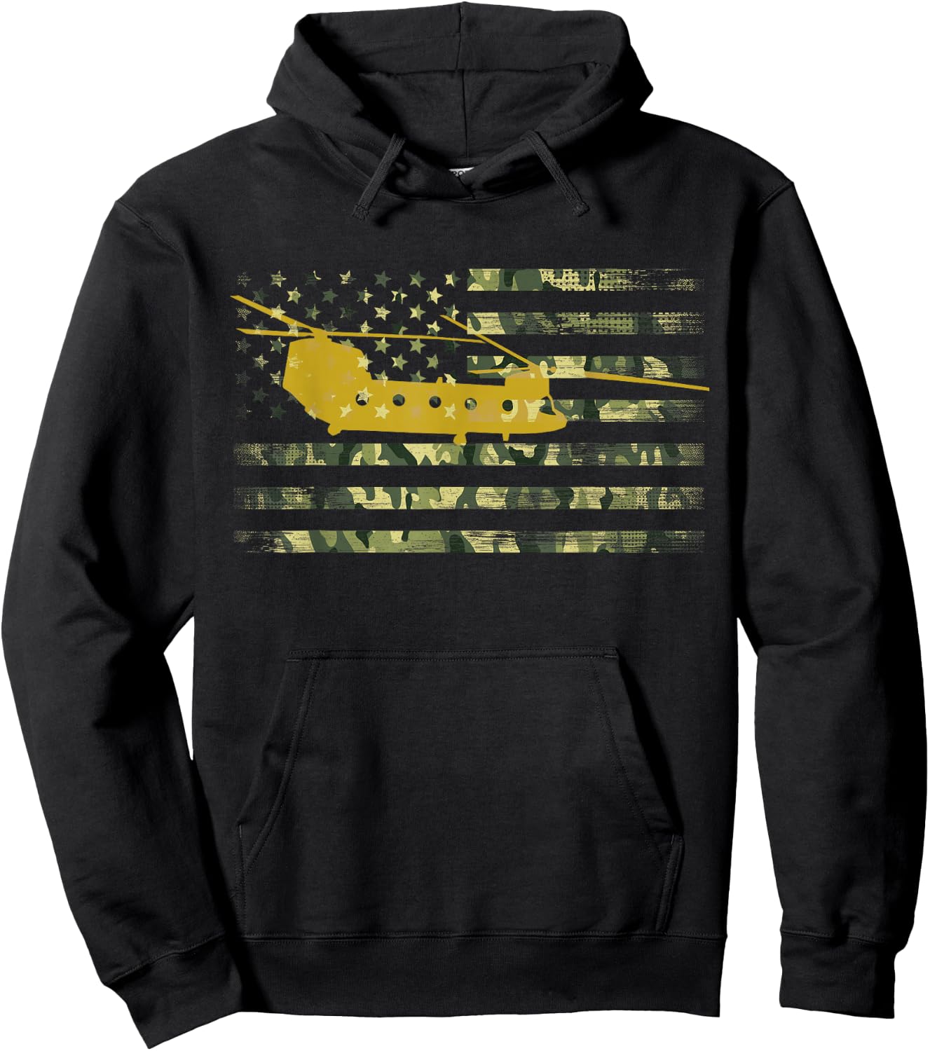 CH-47 Chinook Camo Flag Military Helicopter Shirt Hoodie - Hoodie | Black