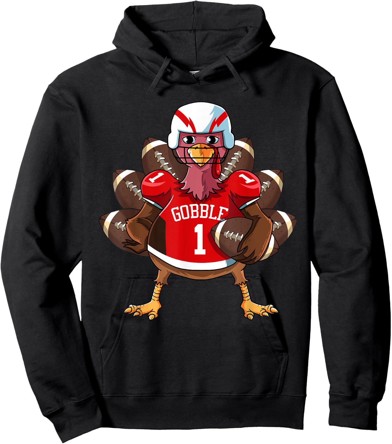 Funny Thanksgiving Football Game Turkey Player Sporty Gobble Hoodie - Hoodie | Black