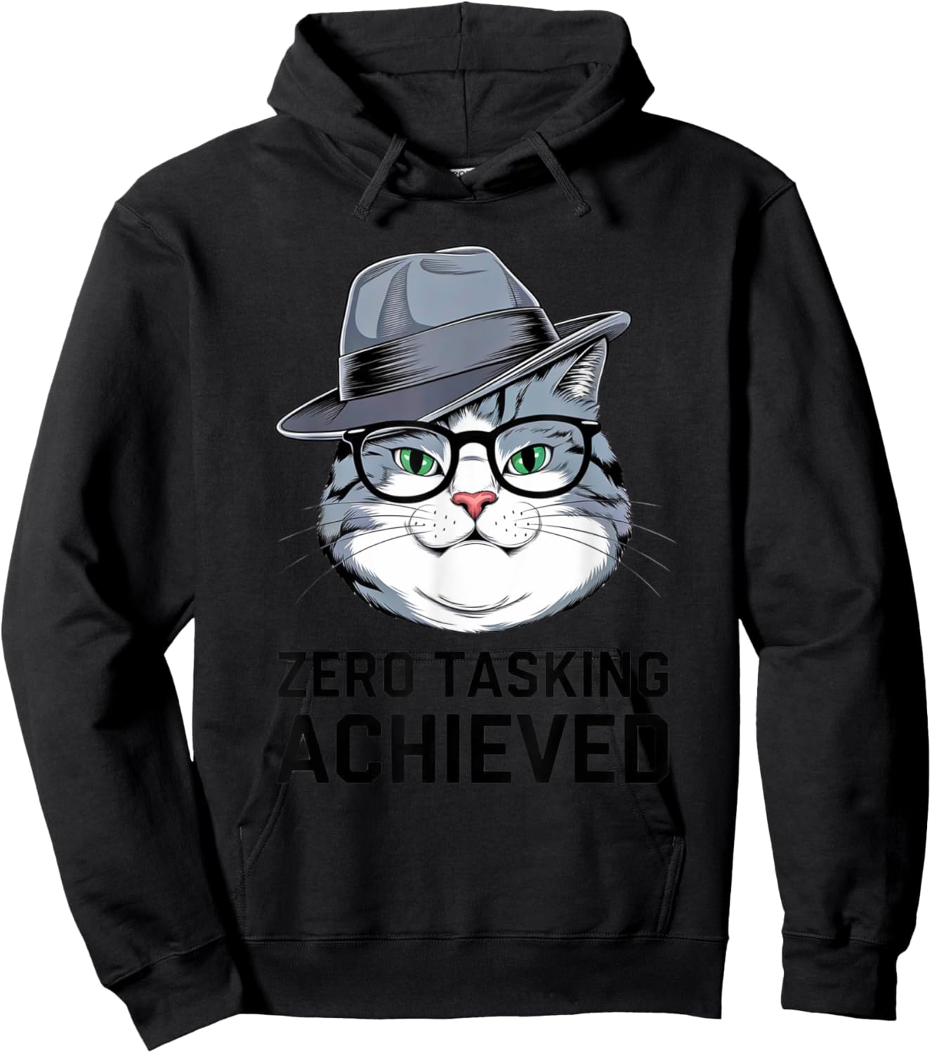 Zero Tasking Achieved Stylish Cartoon Cat Hoodie - Hoodie | Black