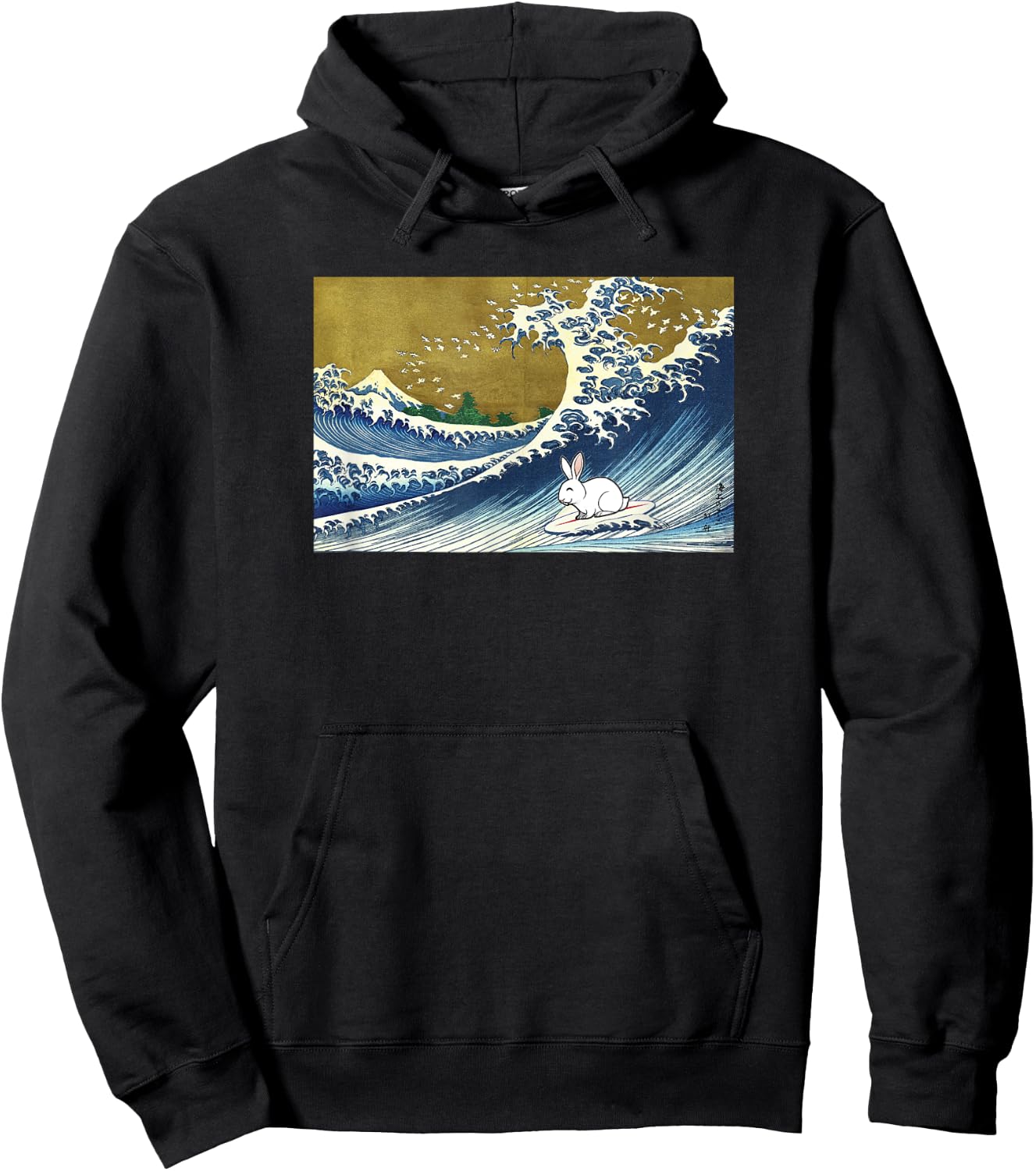 Funny Retro Vintage Surfing A Great Wave Pet Rabbit Lover Hoodie - Hoodie | Black