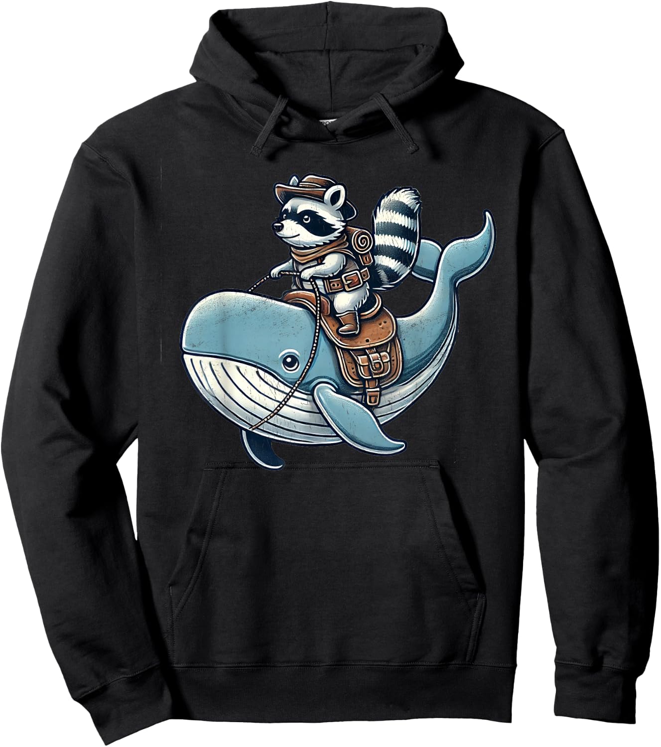 Vintage Raccoon Whale Rider Funny Raccoon Riding Whale Kids Hoodie - Hoodie | Black