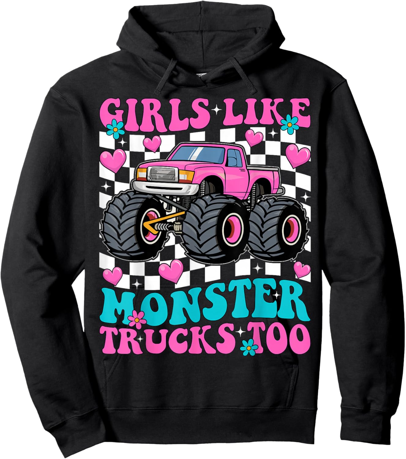 Girls Like Monster Trucks Too Groovy Monster Truck Girls Hoodie - Hoodie | Black