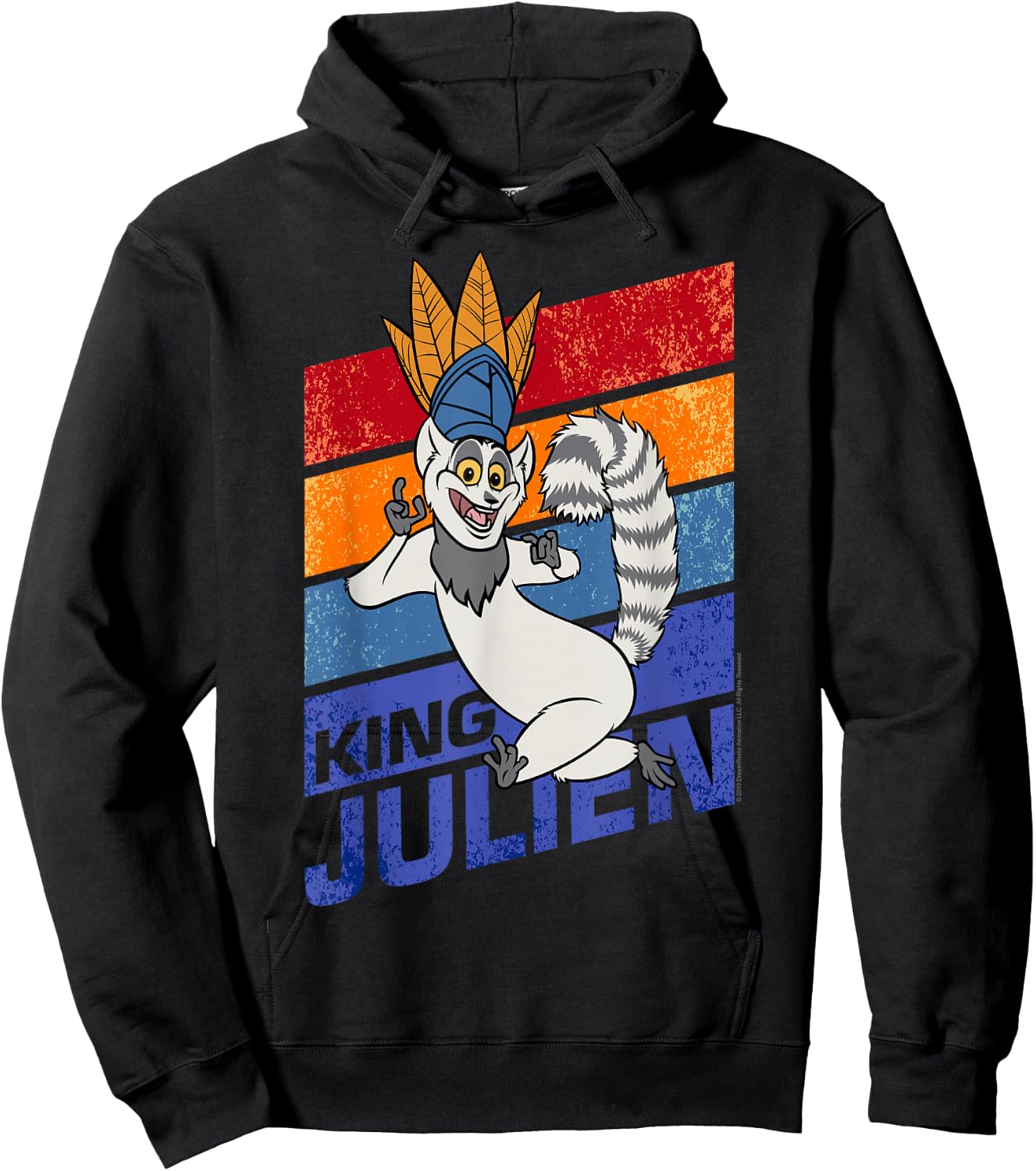 Madagascar King Julien Striped Portrait Hoodie - Hoodie | Black
