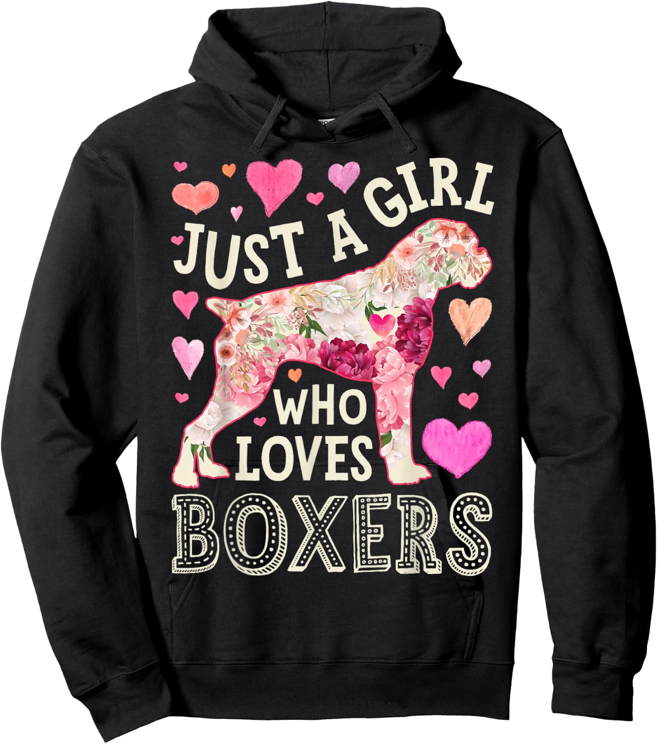 Boxer Just A Girl Who Loves Boxers Dog Flower Women Floral Hoodie - Hoodie | Black