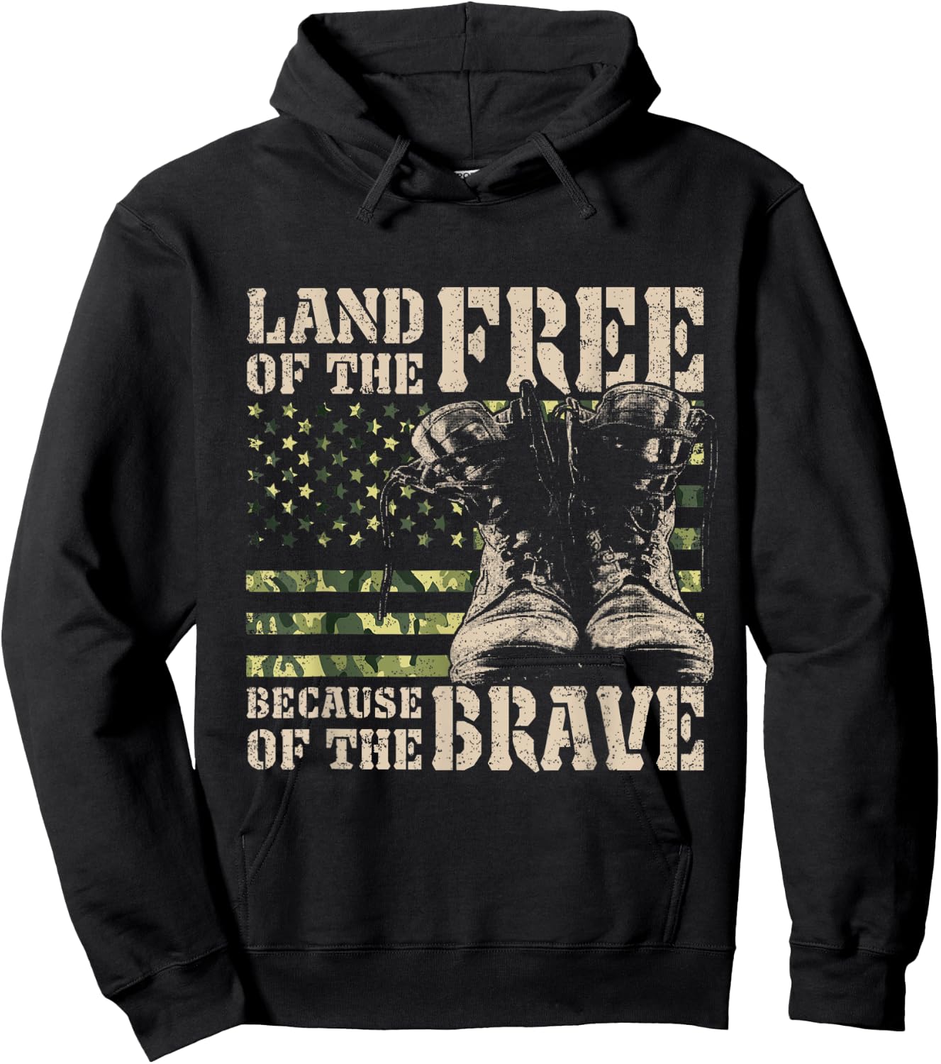 Land of the Free Because of the Brave American Flag Women Kids Men Hoodie - Hoodie | Black