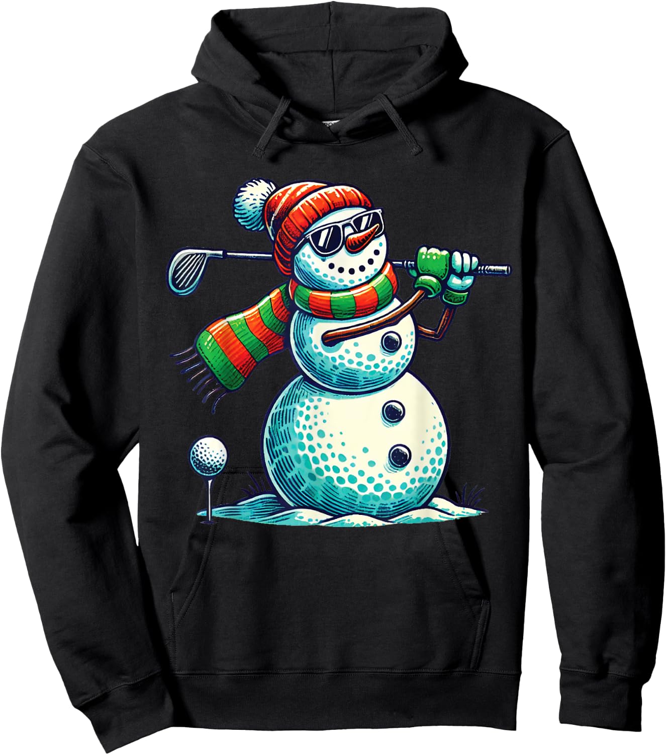 Funny Snoman Playing Golf ball Christmas Golf lovers players Hoodie - Hoodie | Black