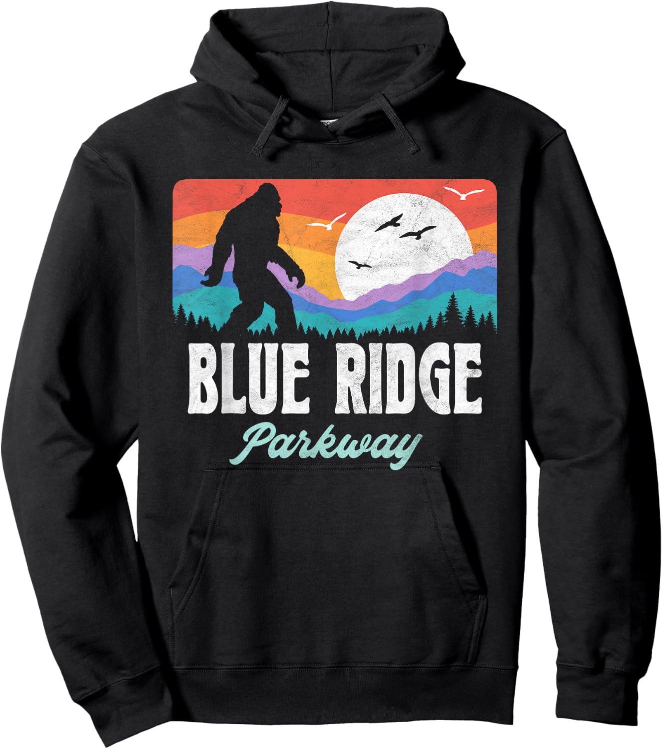 Vintage Blue Ridge Parkway Bigfoot Mountains Graphic Hoodie - Hoodie | Black