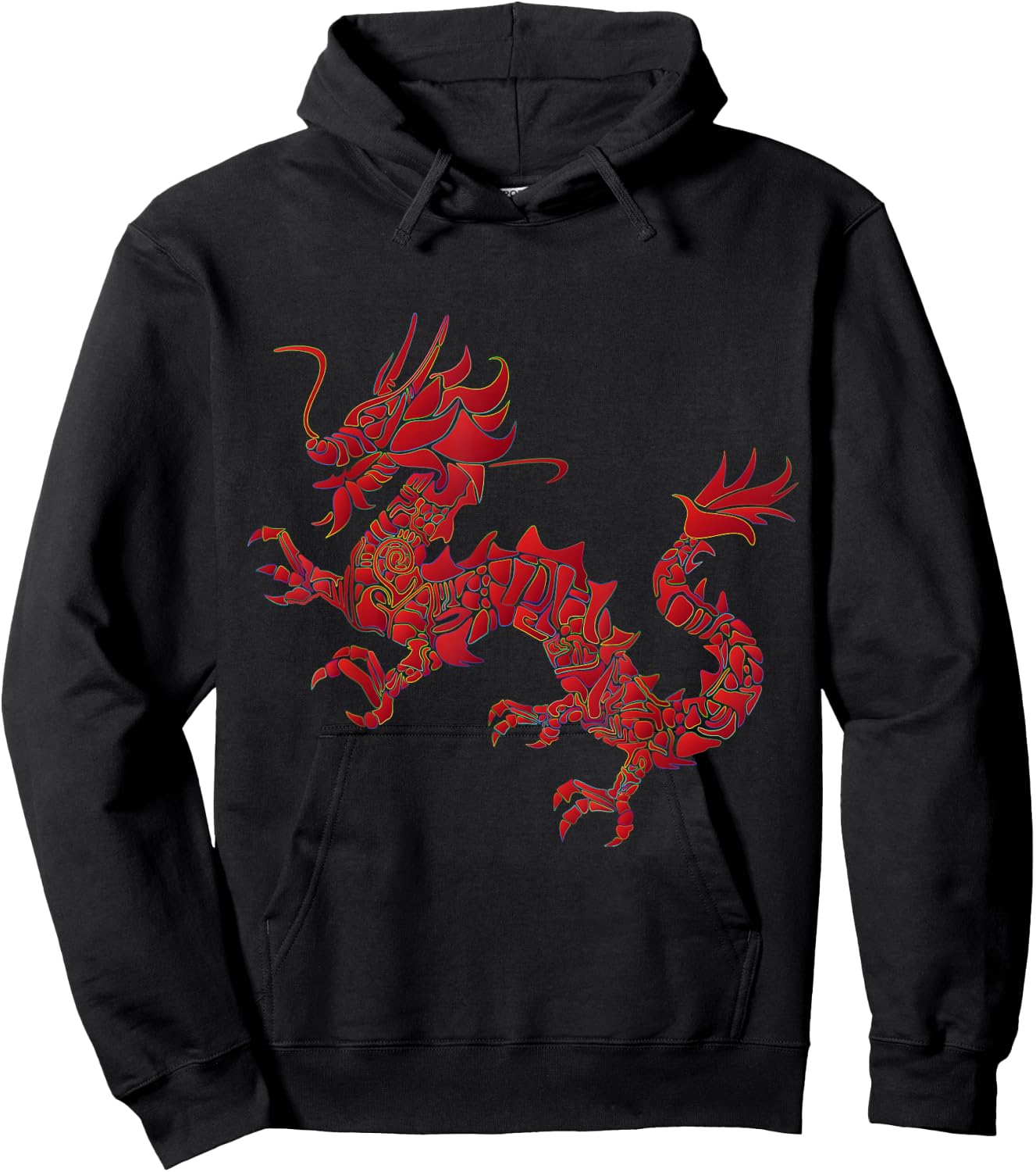 Red Chinese Firedrake Dragon Print Art Wear Hoodie - Hoodie | Black