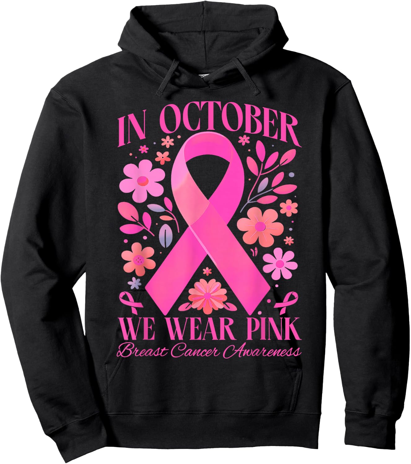 In October We Wear Pink Retro Groovy Breast Cancer Awareness Hoodie - Hoodie | Black