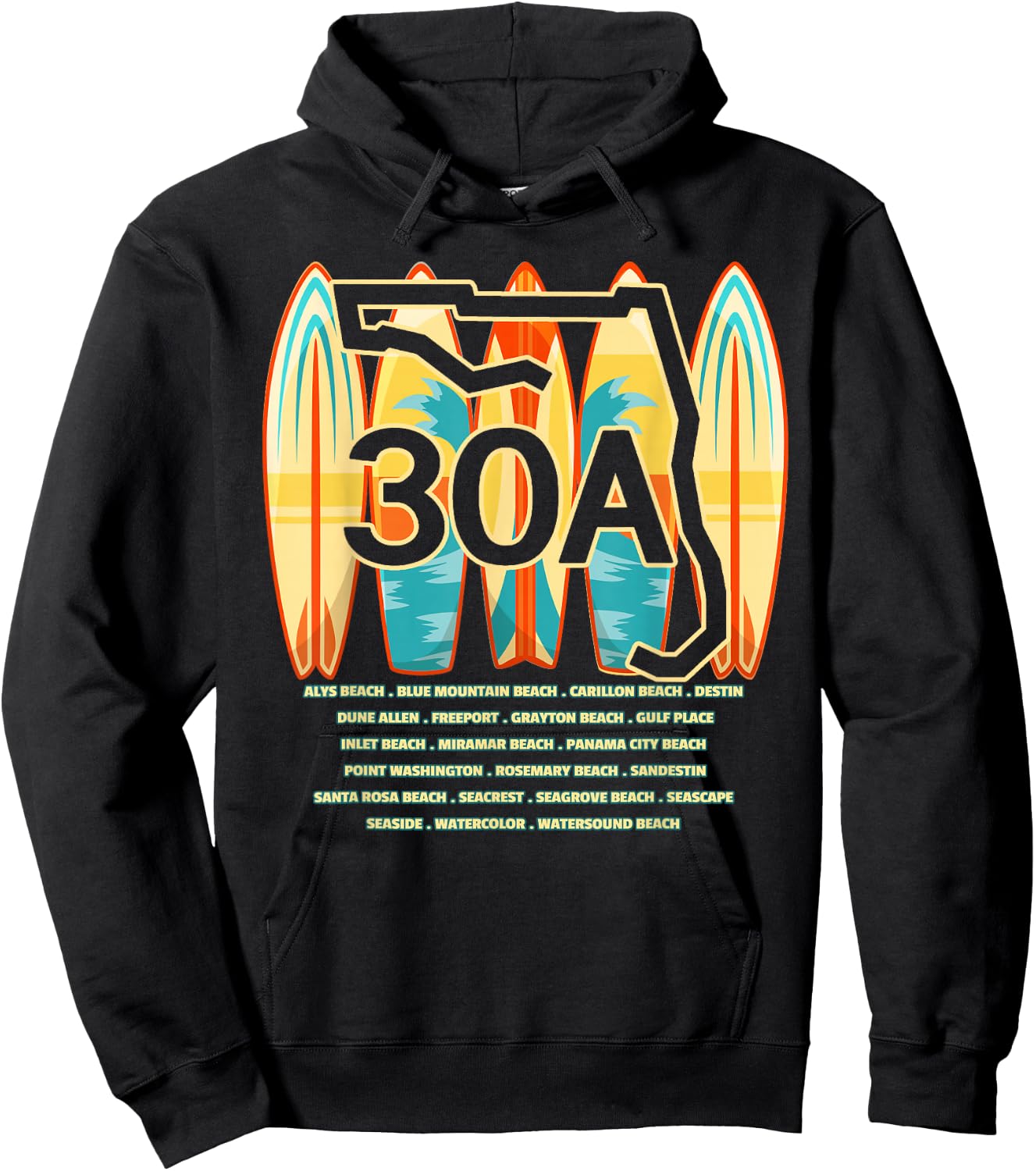 Towns of Florida, FL - State Highway 30A - Locals Souvenir Hoodie - Hoodie | Black