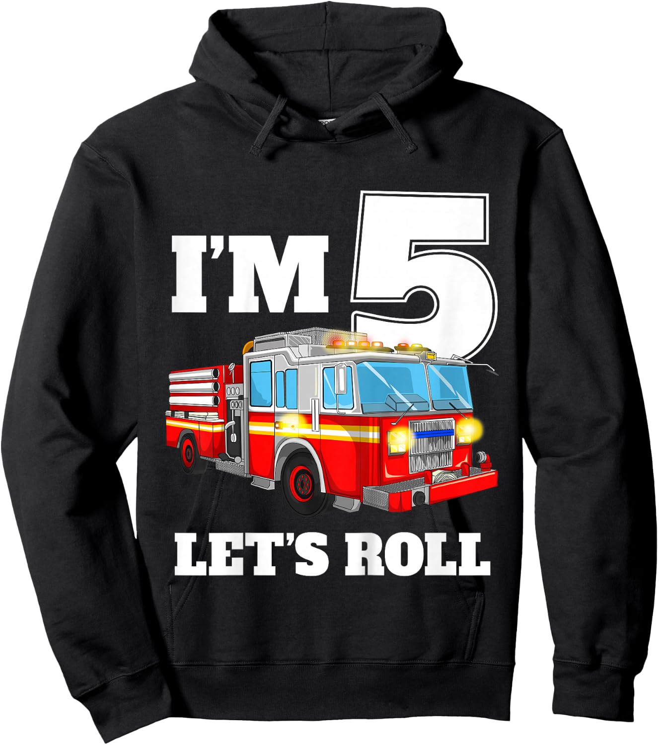 Kids Fire Truck 5th Birthday Boy 5 Year Old Five Firefighter Hoodie - Hoodie | Black