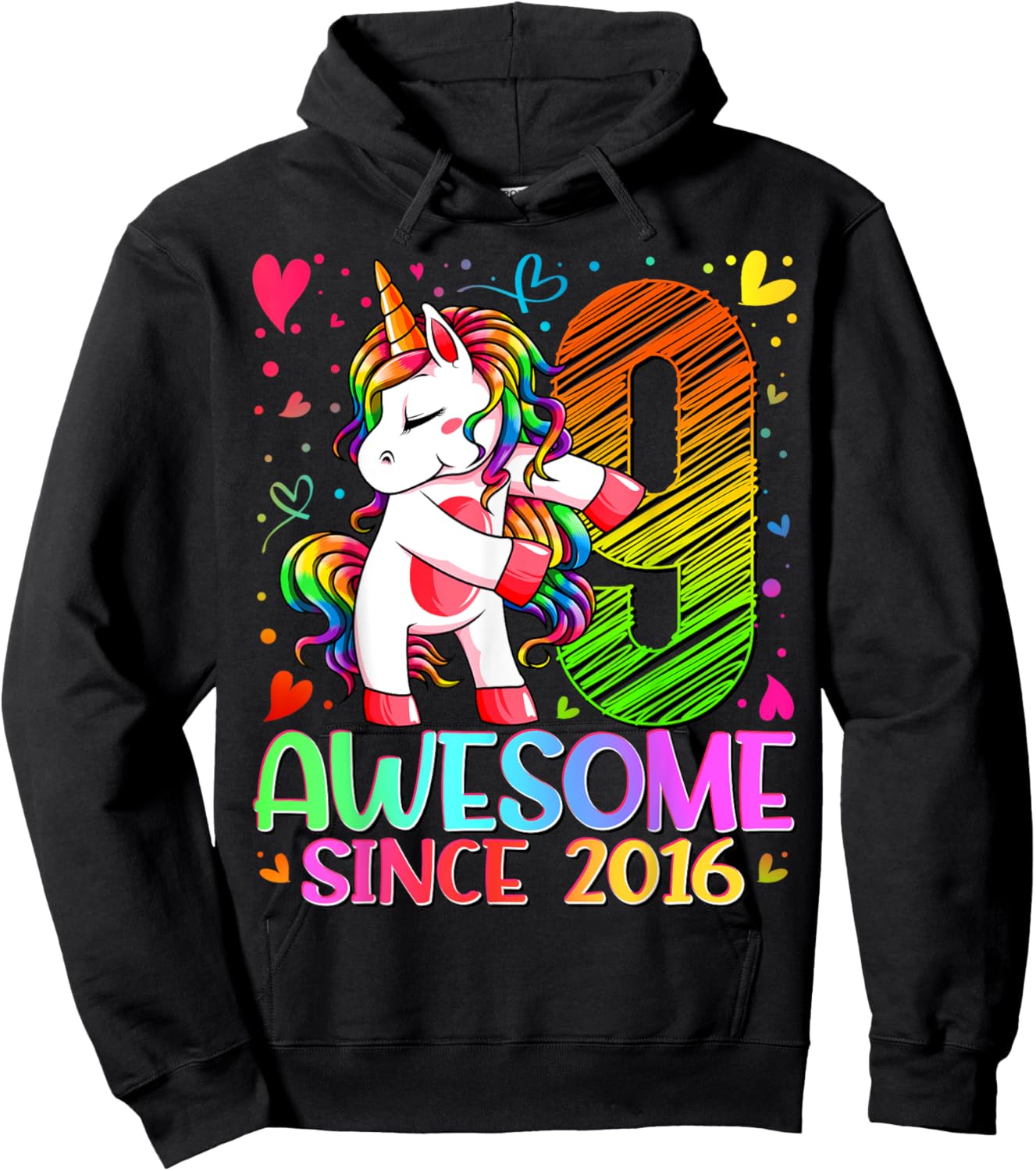 9 Year Old Unicorn Gifts For Girls 9th Birthday Girl Party Hoodie - Hoodie | Black