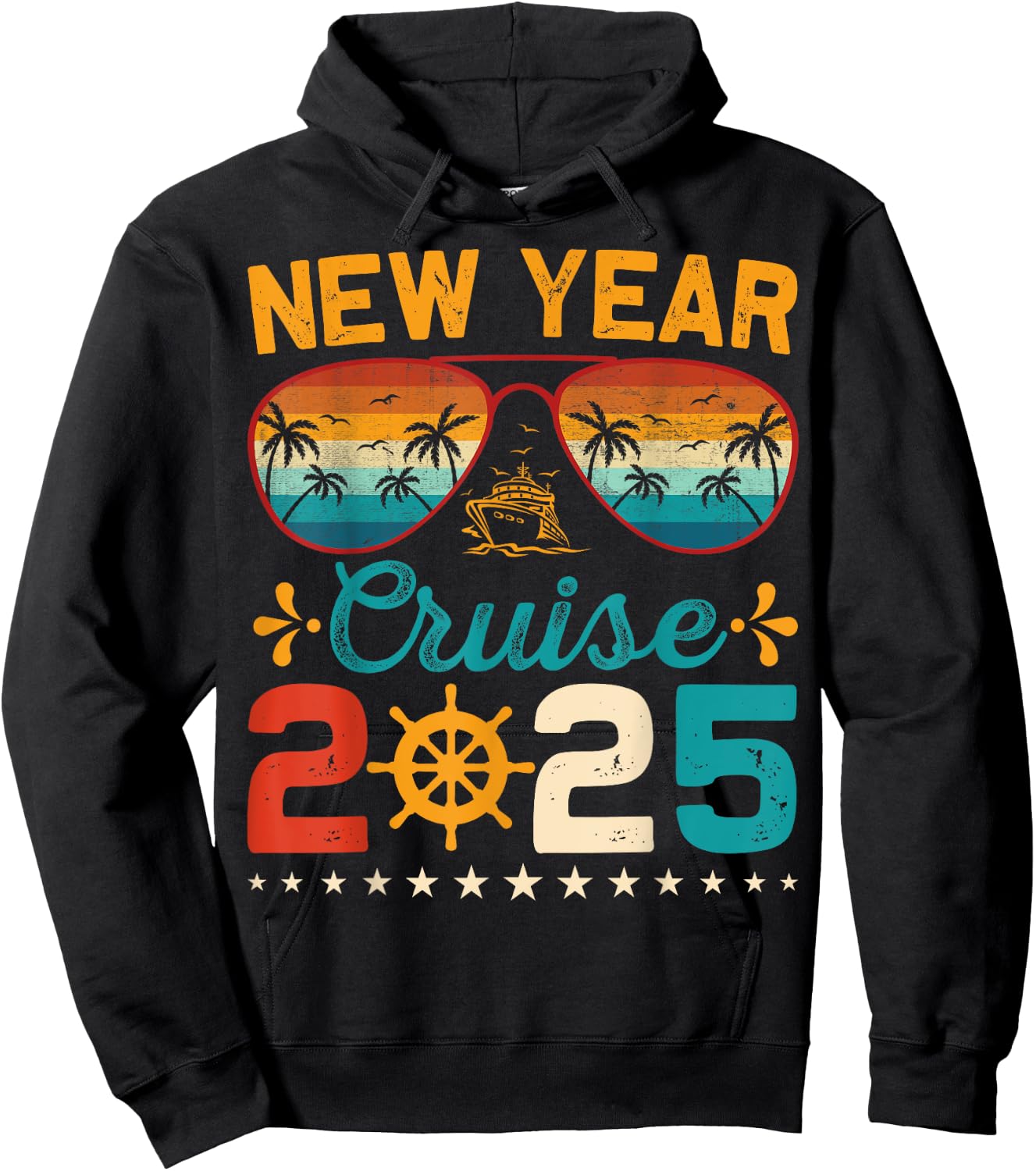 Vintage New Year Cruise 2025 Family Matching NYE Celebration Hoodie - Hoodie | Black