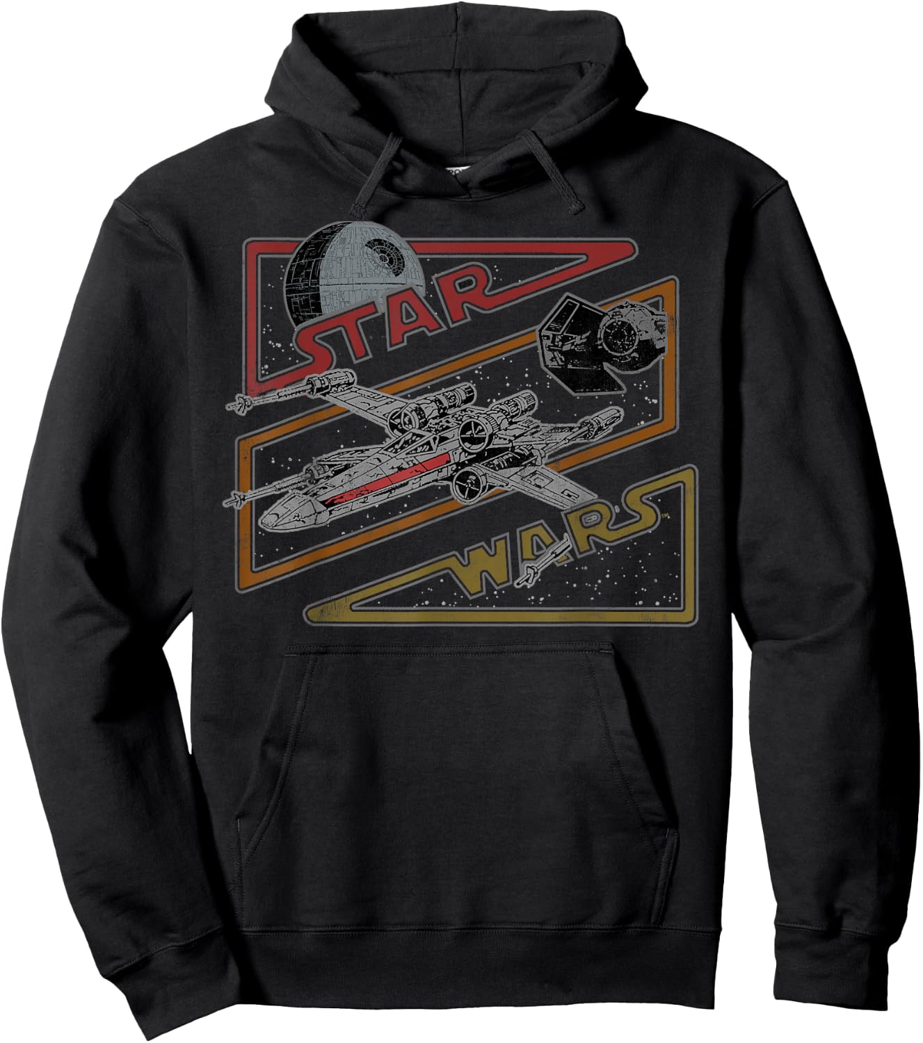 Star Wars Death Star X-Wing Tie Fighter Retro Logo Hoodie - Hoodie | Black