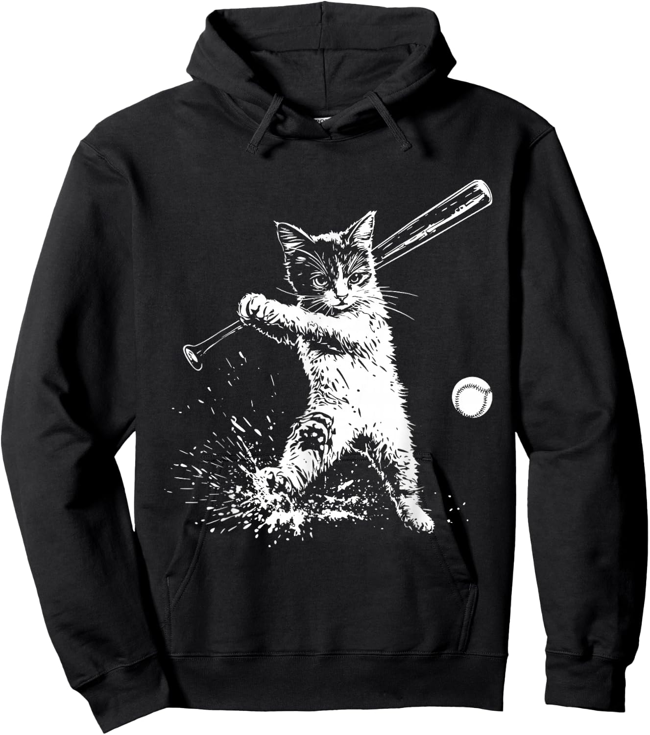 Funny Cat Baseball Graphic Hoodie - Hoodie | Black