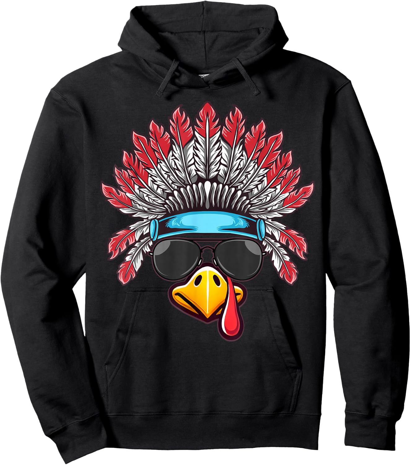 Turkey Face Native American Headdress Thanksgiving Hoodie - Hoodie | Black