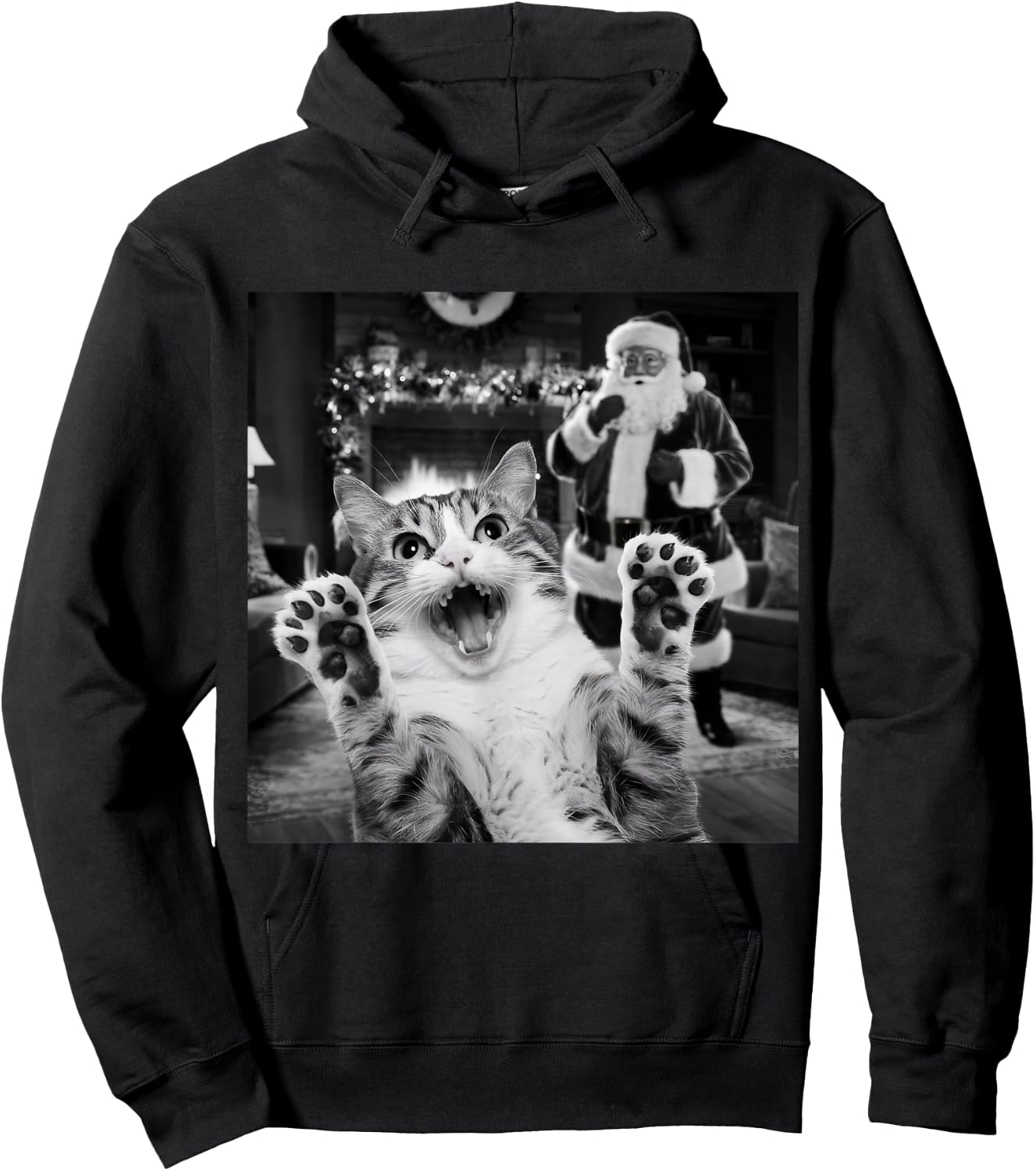 Funny Cat Selfie With Santa Christmas Hoodie - Hoodie | Black
