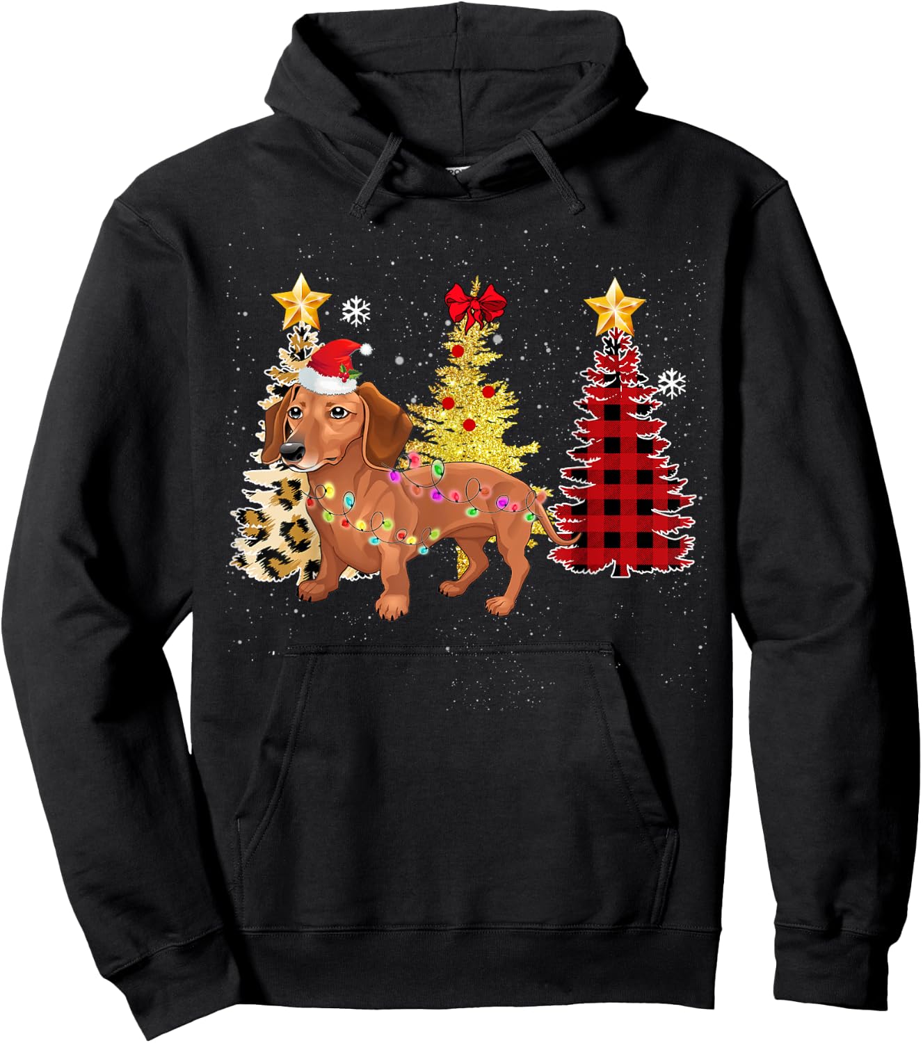 Santa Dachshund Christmas Tree Lights Hoodie - Hoodie | Black
