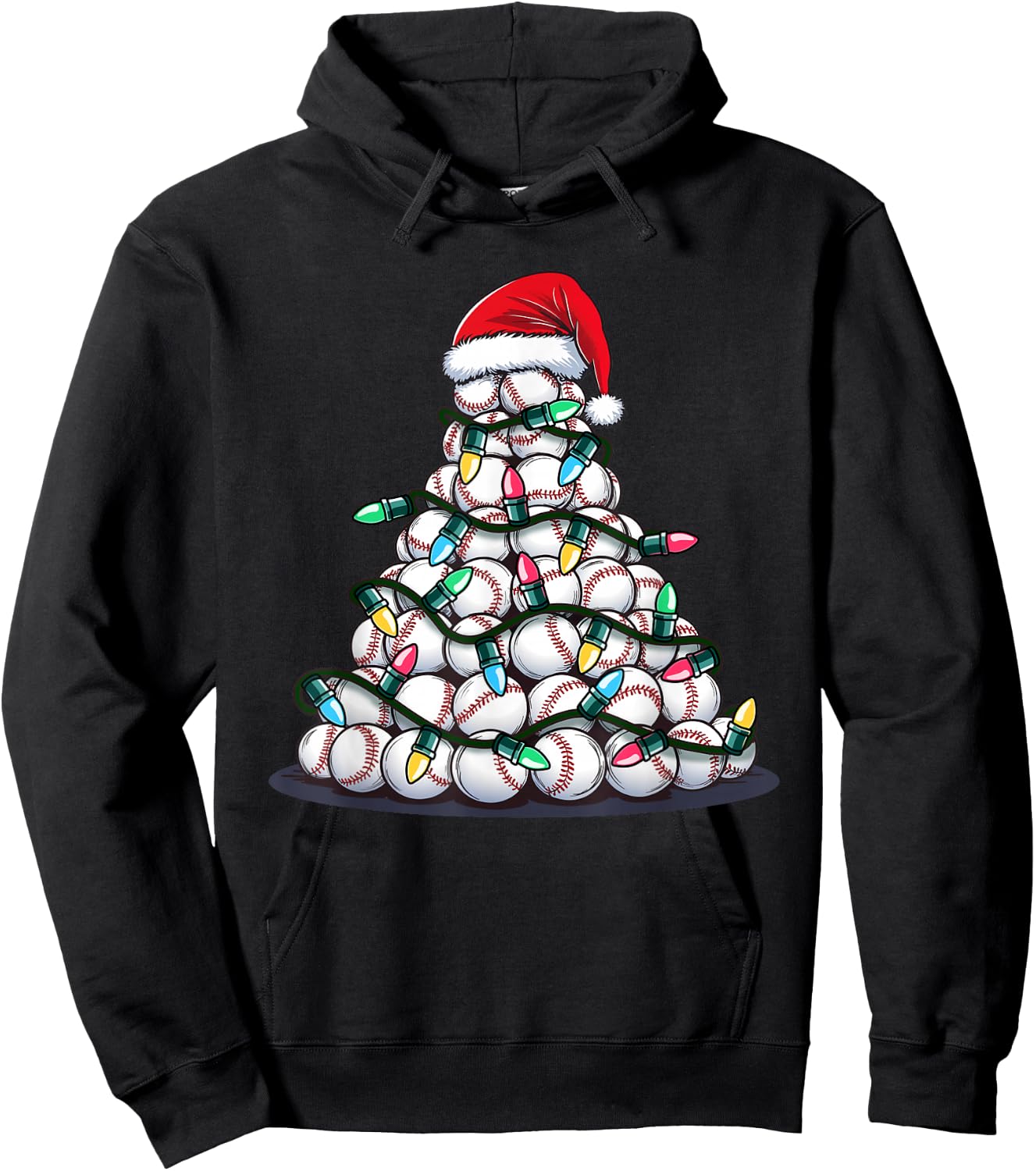 Baseball Christmas Tree Men Boys Youth Santa Sports Hoodie - Hoodie | Black