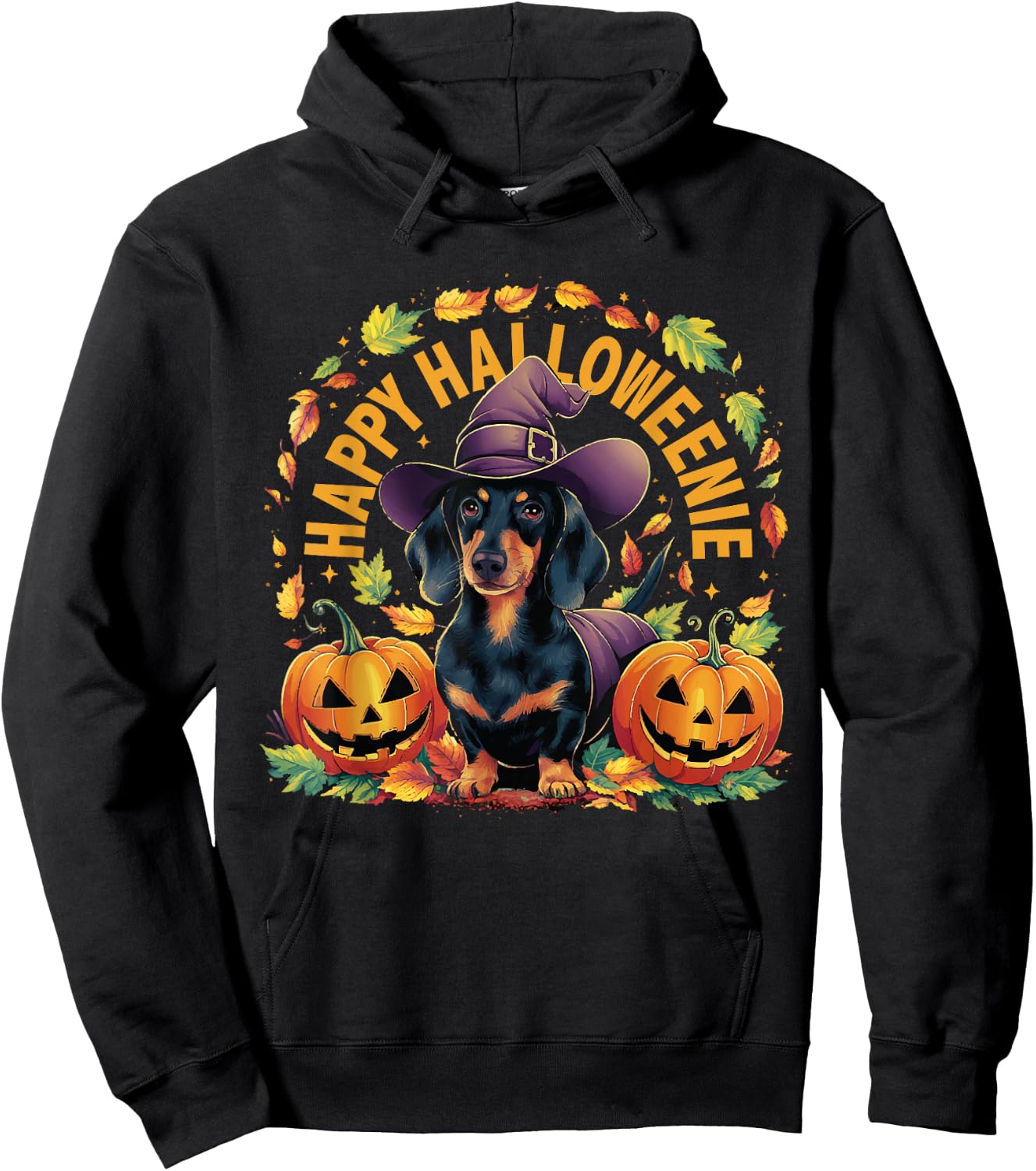 Happy Halloweenie Dachshund Halloween Hoodie - Hoodie | Black