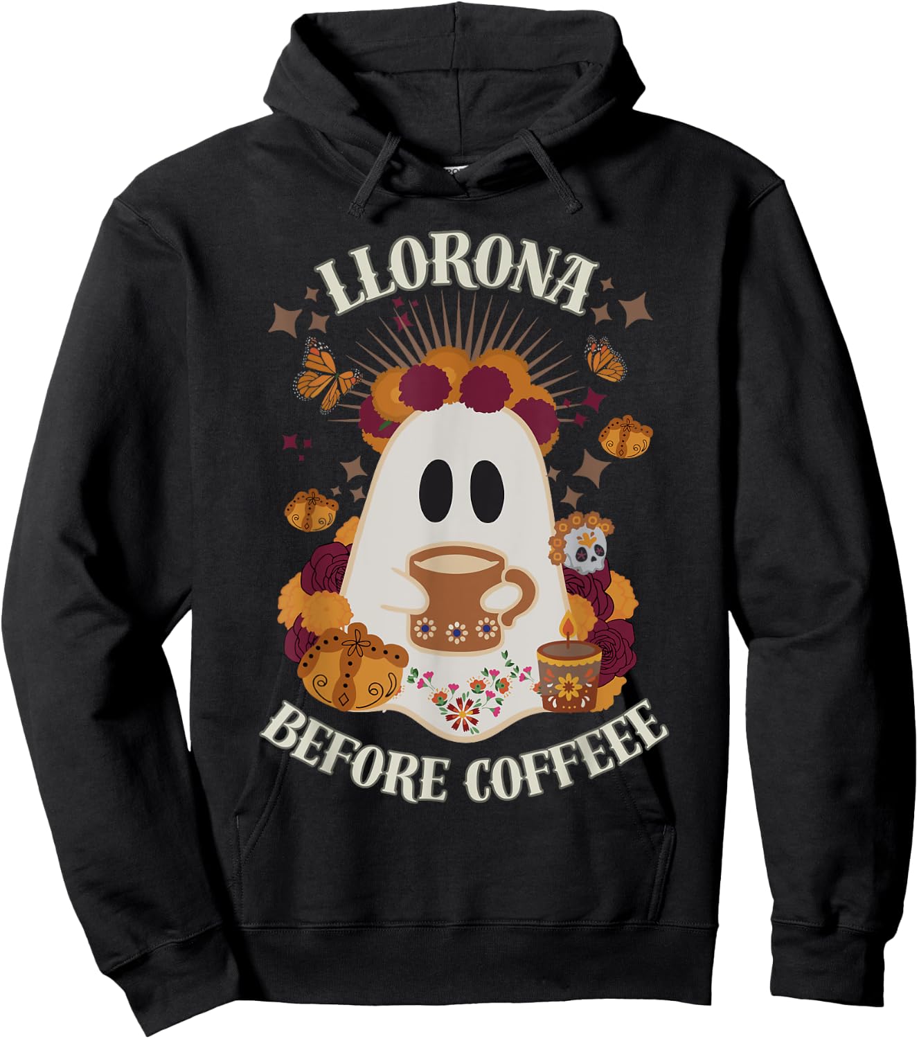 Llorona Before Coffee Day of the Dead, Mexican Halloween Hoodie - Hoodie | Black